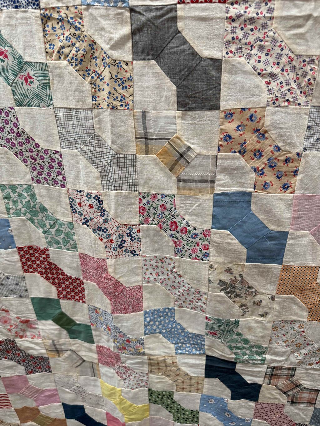 Vintage Quilt Top Snowball Four Patch Feed Sack