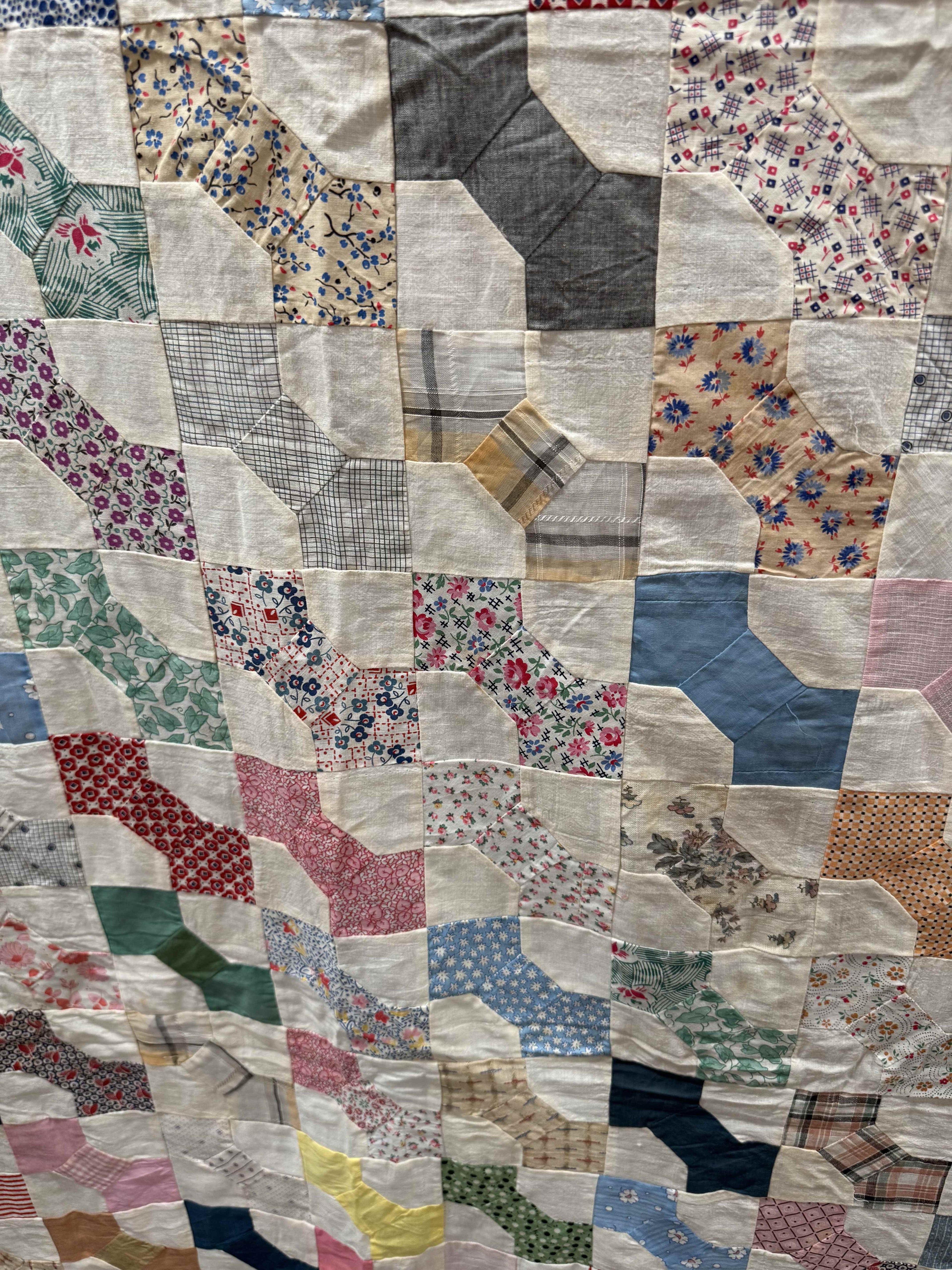 Vintage Quilt Top Snowball Four Patch Feed Sack