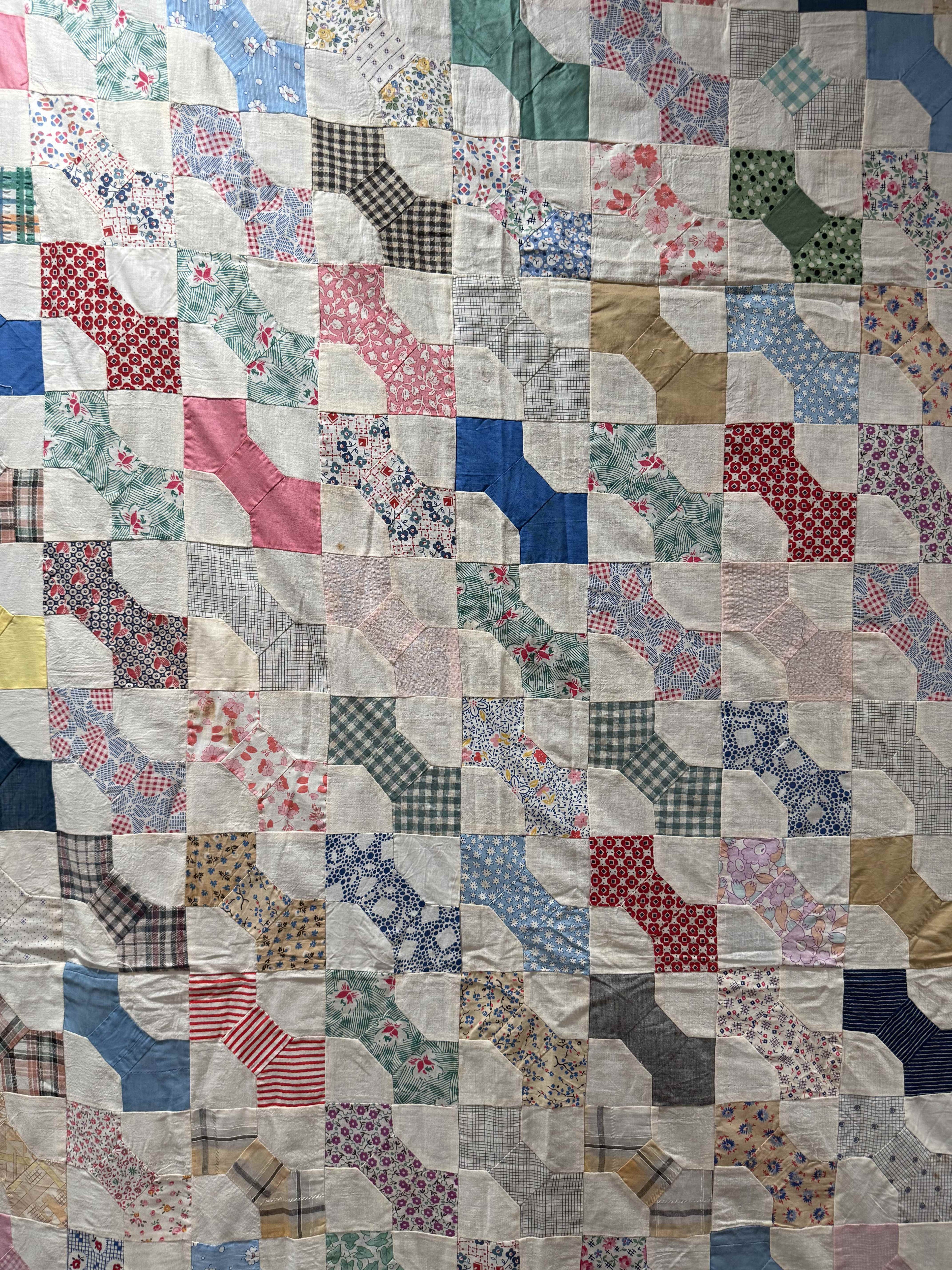 Vintage Quilt Top Snowball Four Patch Feed Sack