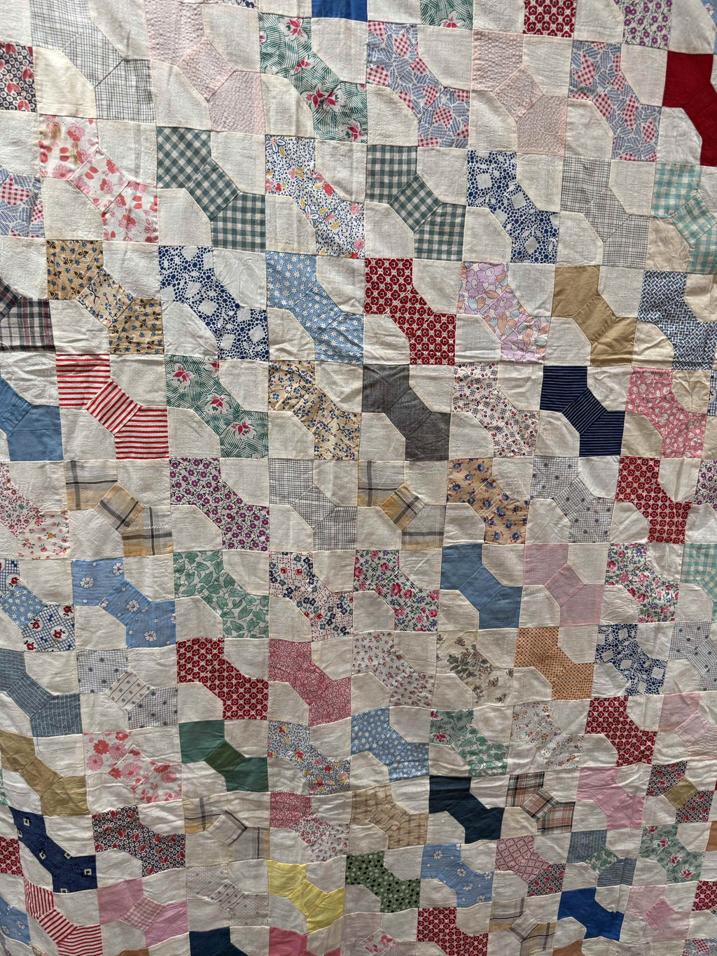 Vintage Quilt Top Snowball Four Patch Feed Sack