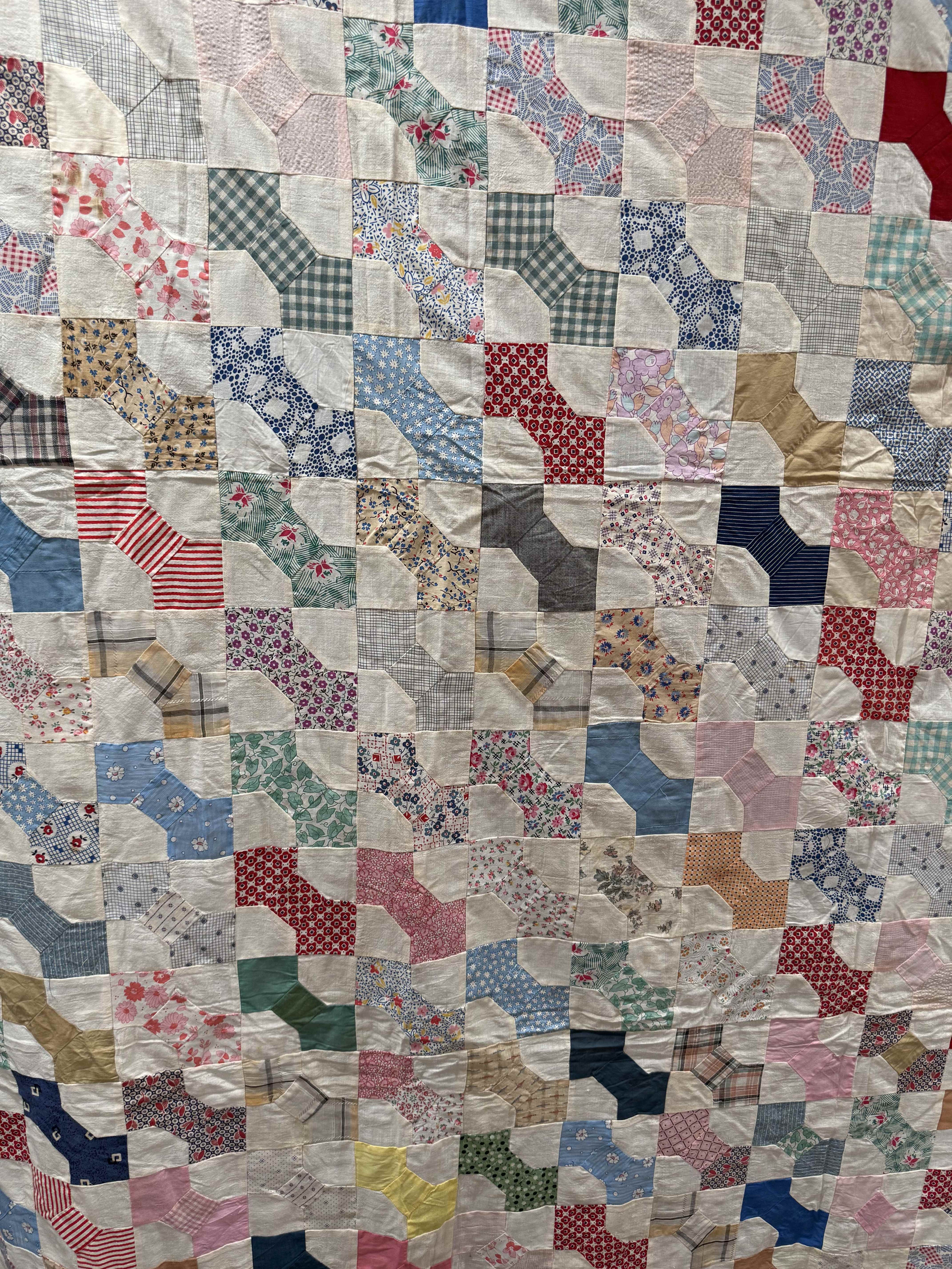 Vintage Quilt Top Snowball Four Patch Feed Sack