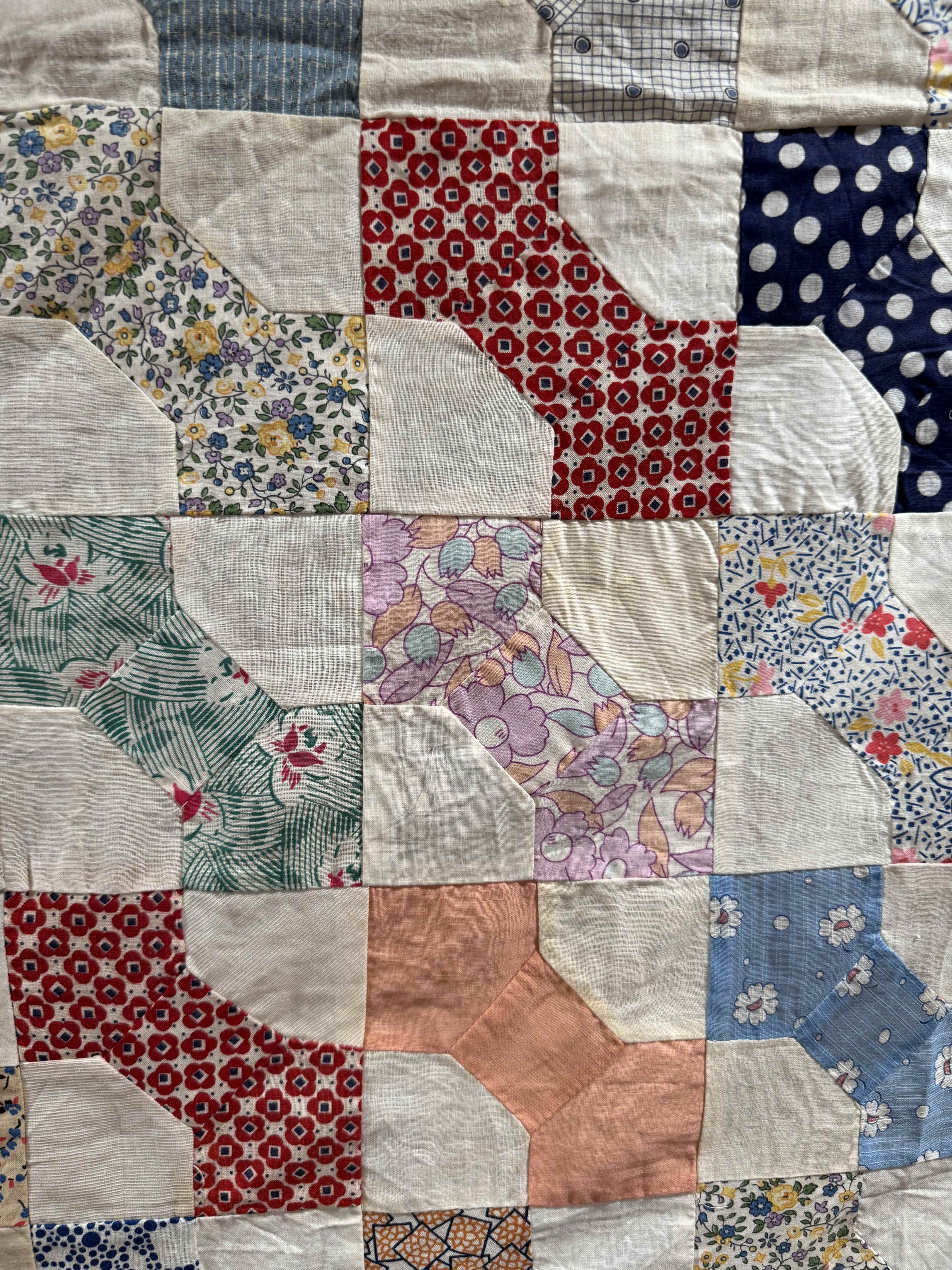 Vintage Quilt Top Snowball Four Patch Feed Sack