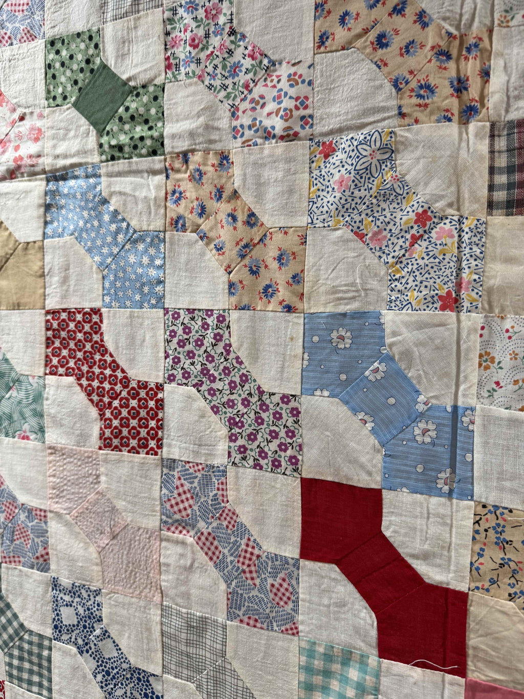 Vintage Quilt Top Snowball Four Patch Feed Sack