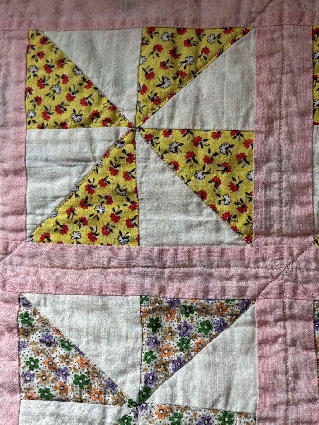 Vintage Feed Sack Pinwheel Crib Quilt