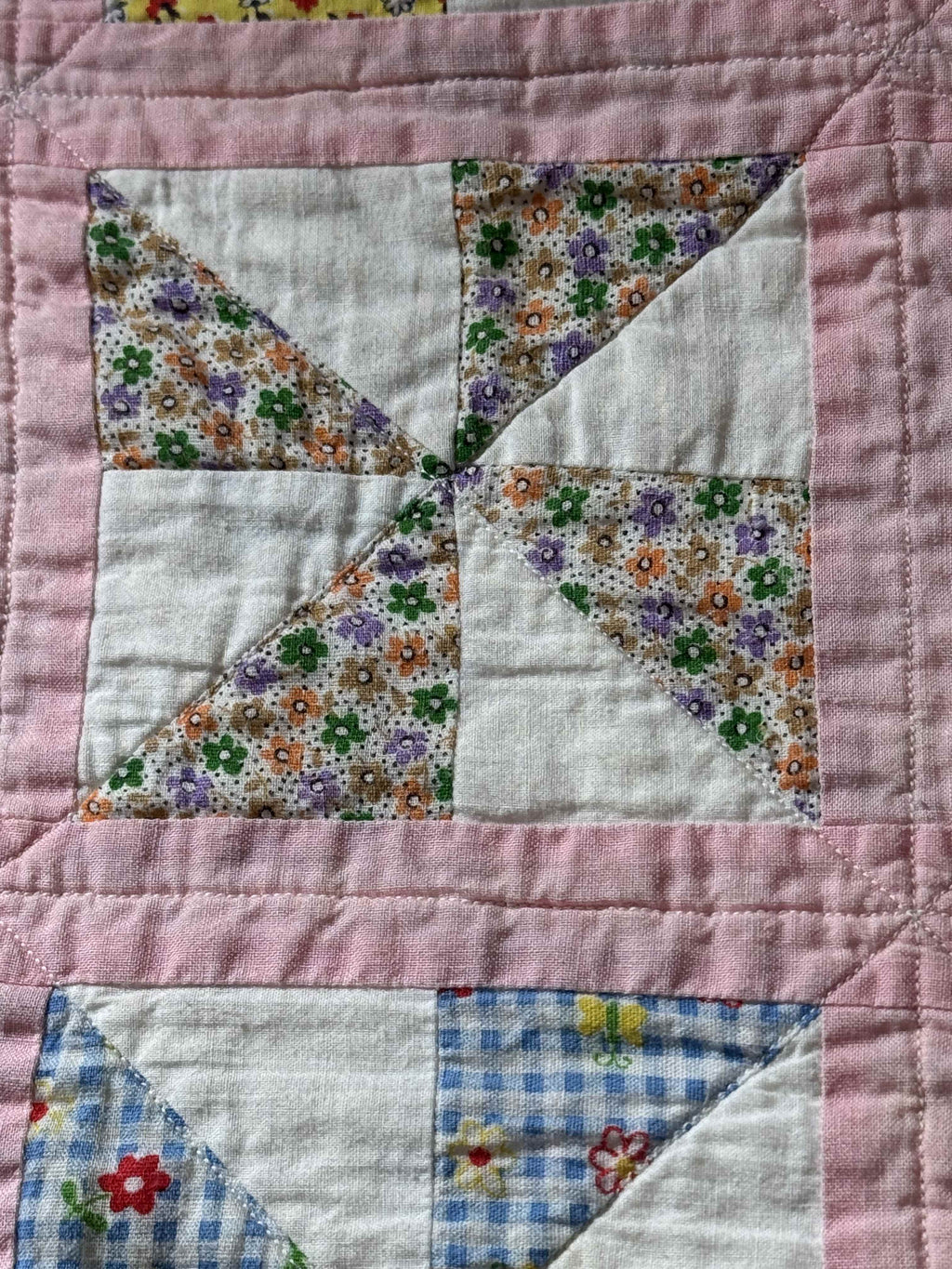 Vintage Feed Sack Pinwheel Crib Quilt