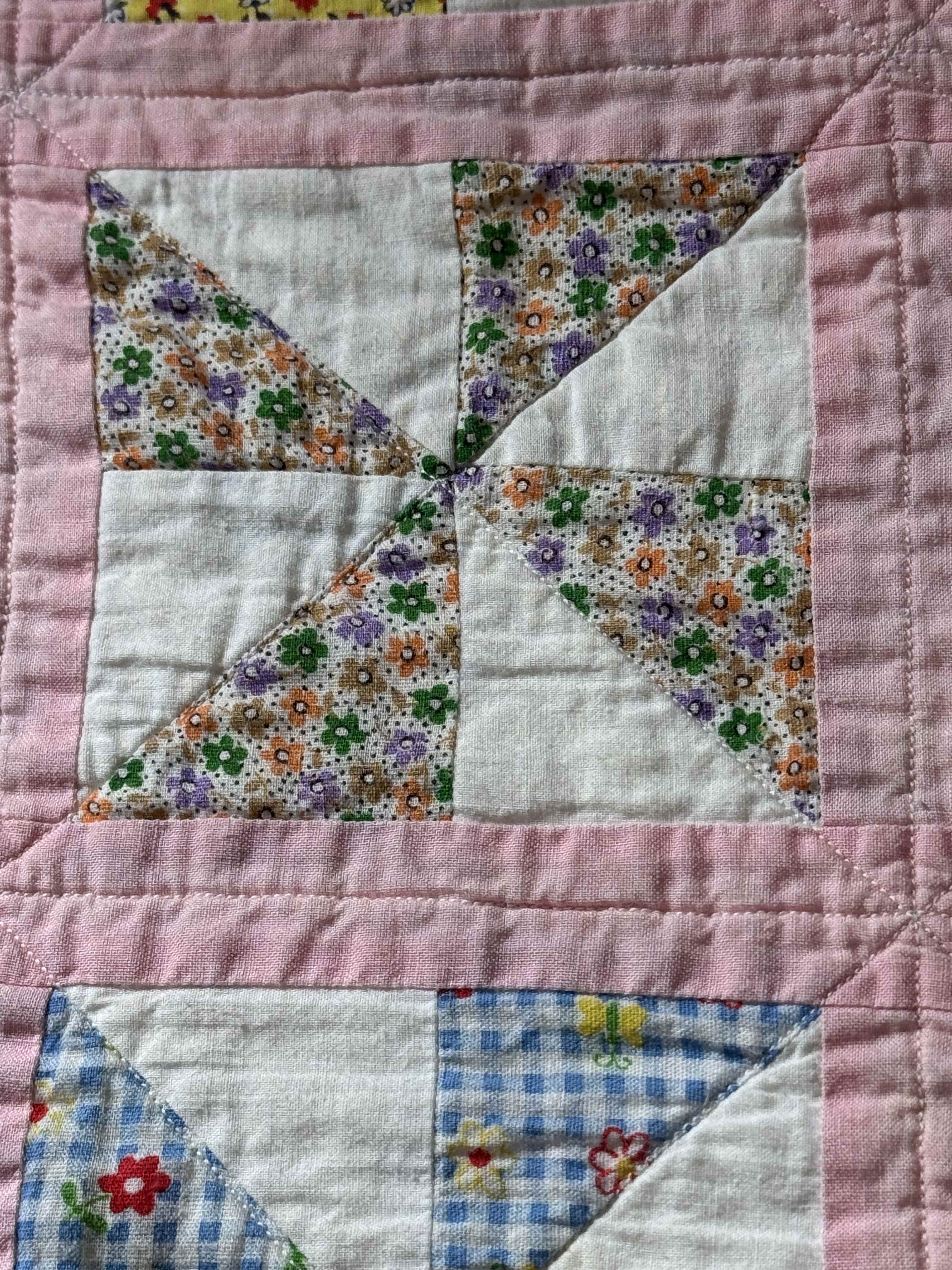 Vintage Feed Sack Pinwheel Crib Quilt