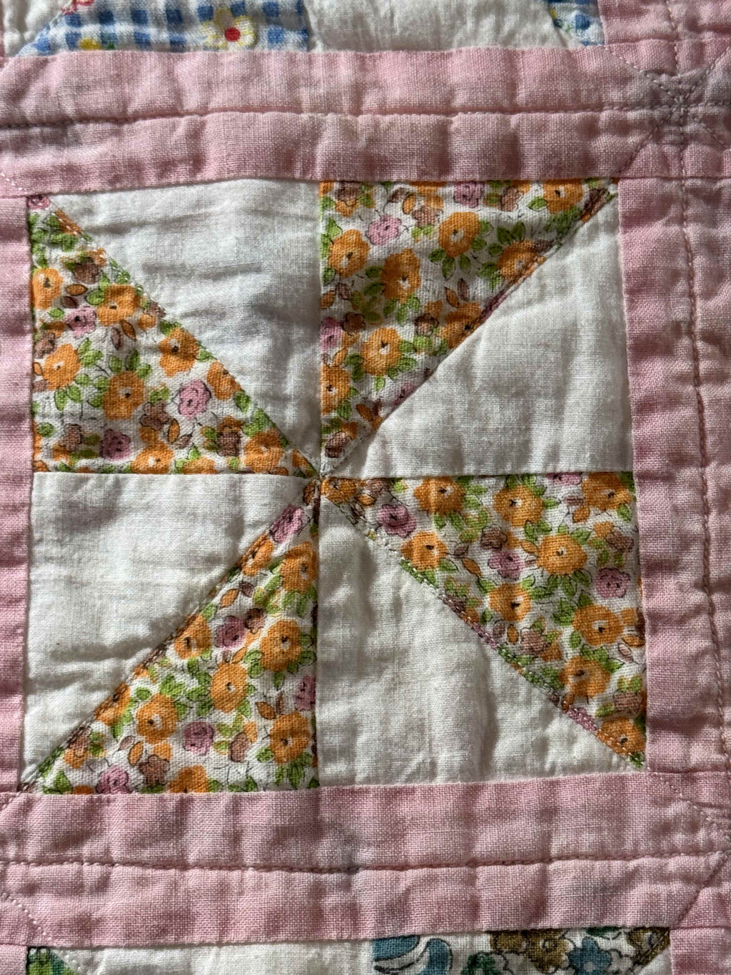 Vintage Feed Sack Pinwheel Crib Quilt