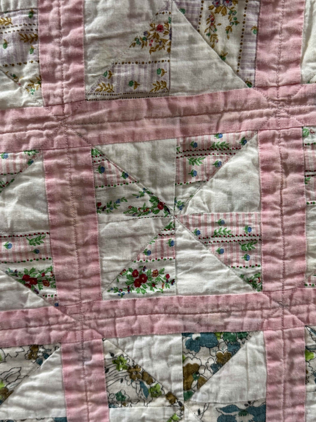 Vintage Feed Sack Pinwheel Crib Quilt