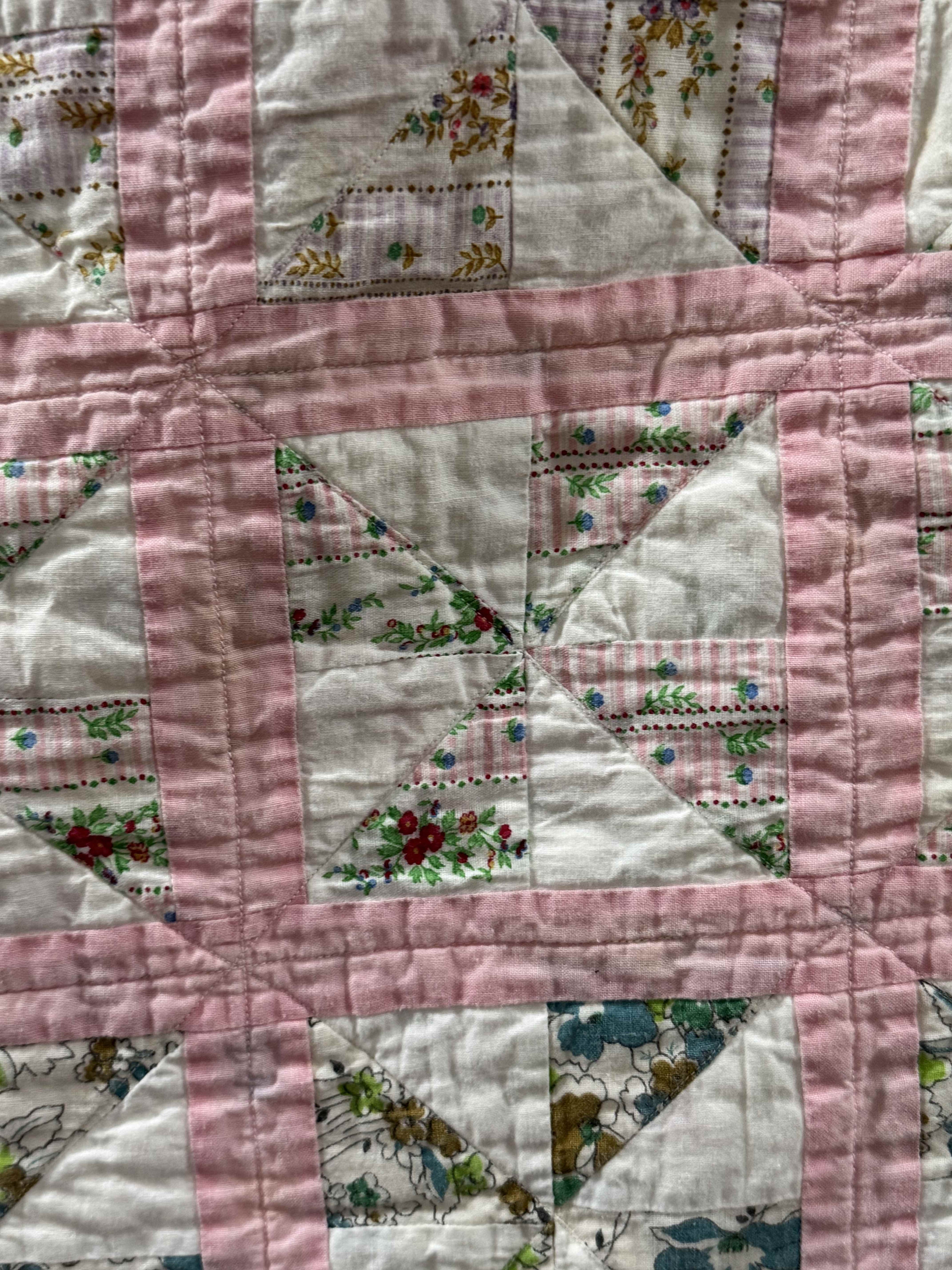 Vintage Feed Sack Pinwheel Crib Quilt