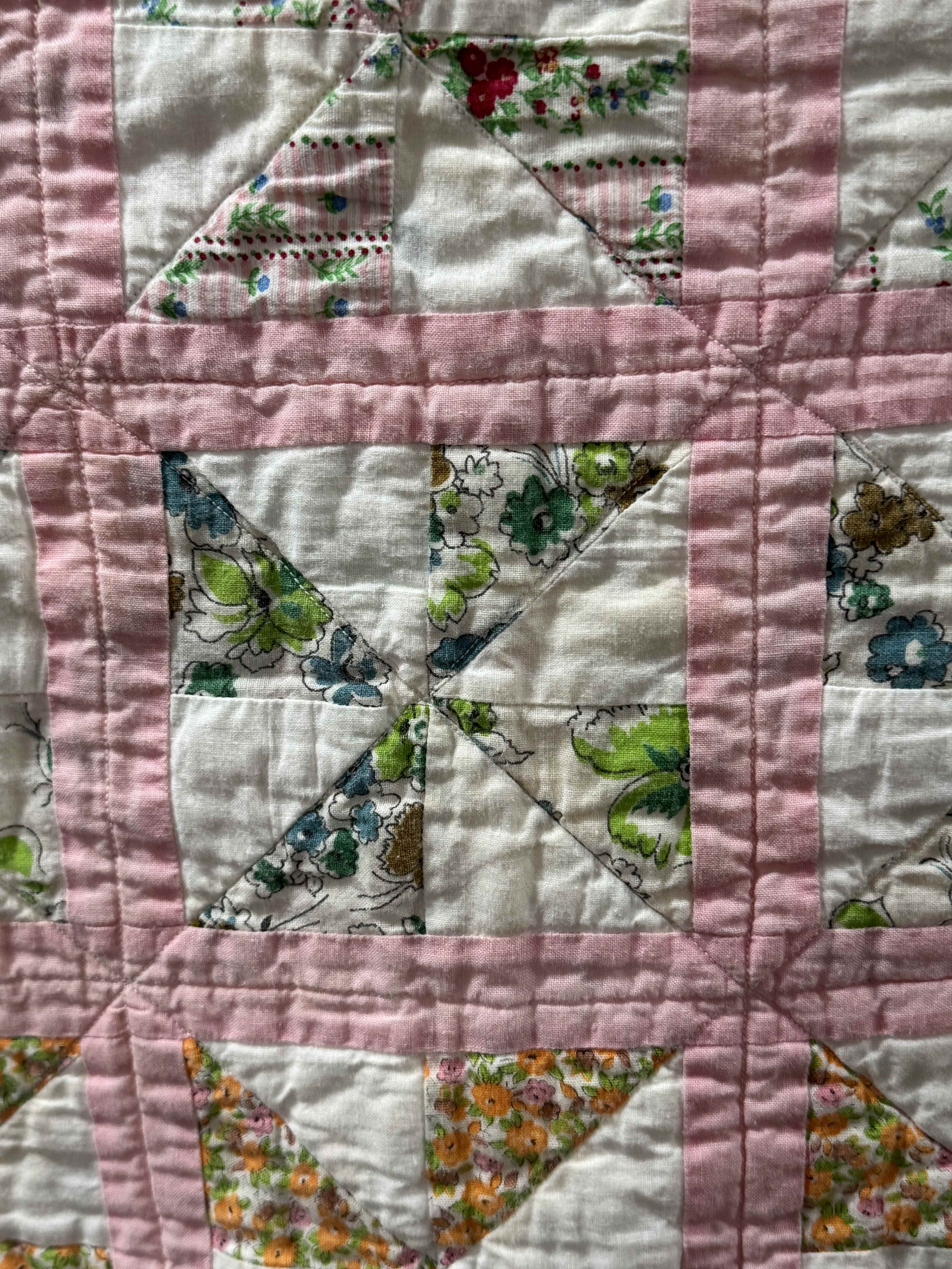 Vintage Feed Sack Pinwheel Crib Quilt