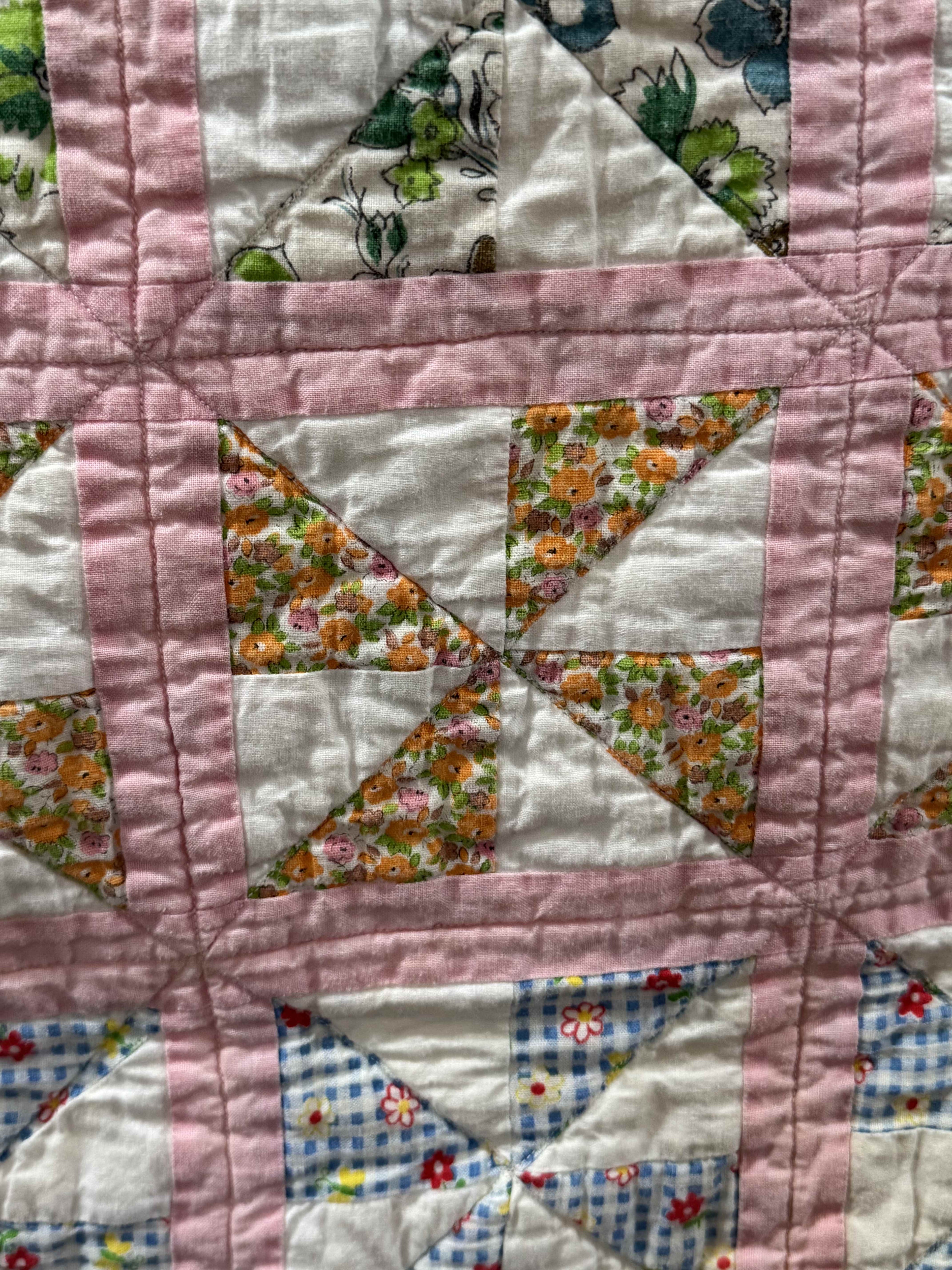 Vintage Feed Sack Pinwheel Crib Quilt