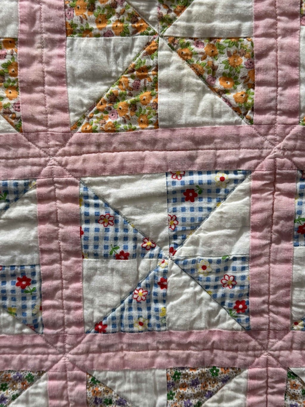 Vintage Feed Sack Pinwheel Crib Quilt
