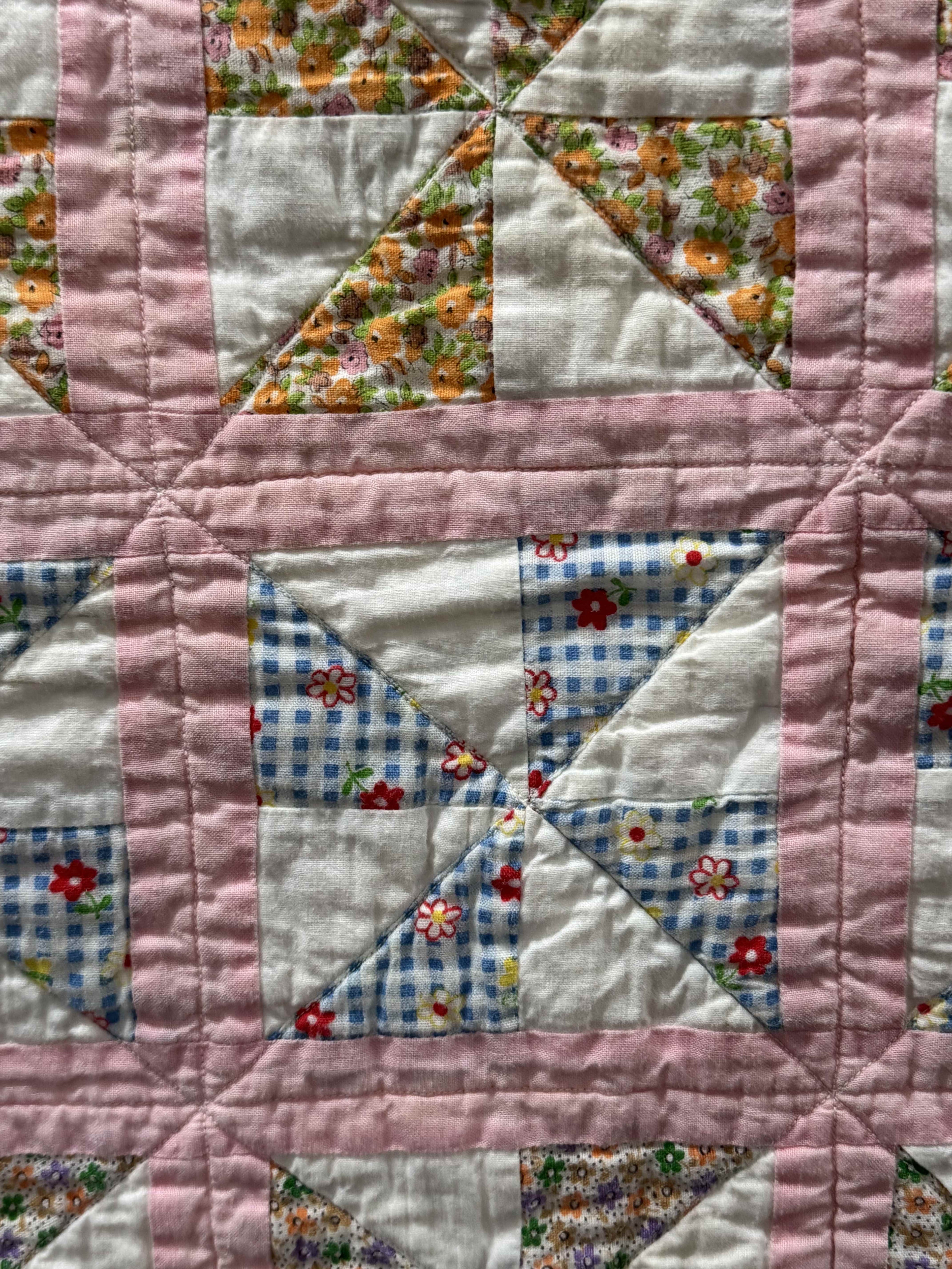 Vintage Feed Sack Pinwheel Crib Quilt