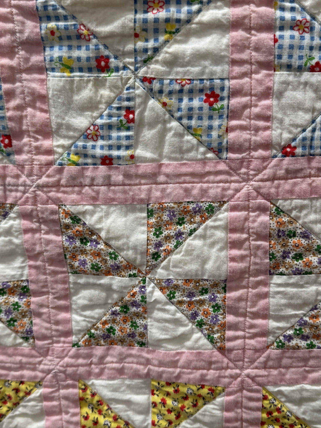 Vintage Feed Sack Pinwheel Crib Quilt