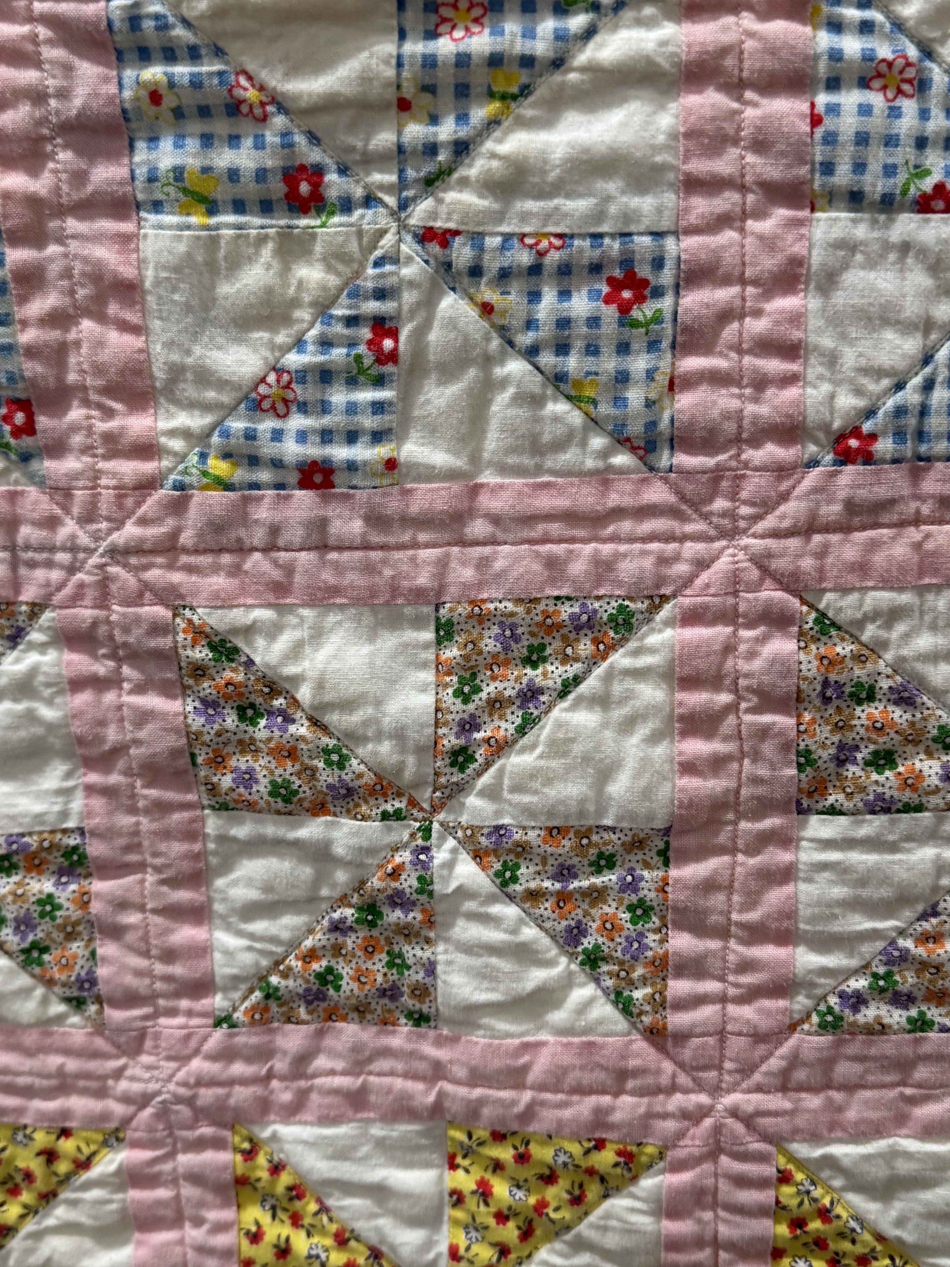 Vintage Feed Sack Pinwheel Crib Quilt