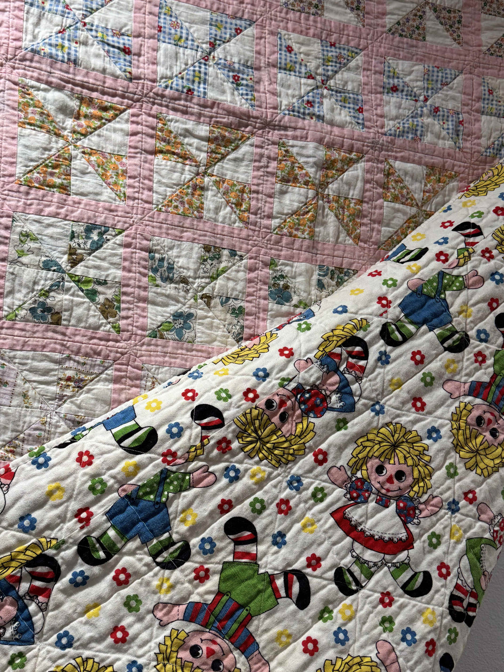 Vintage Feed Sack Pinwheel Crib Quilt