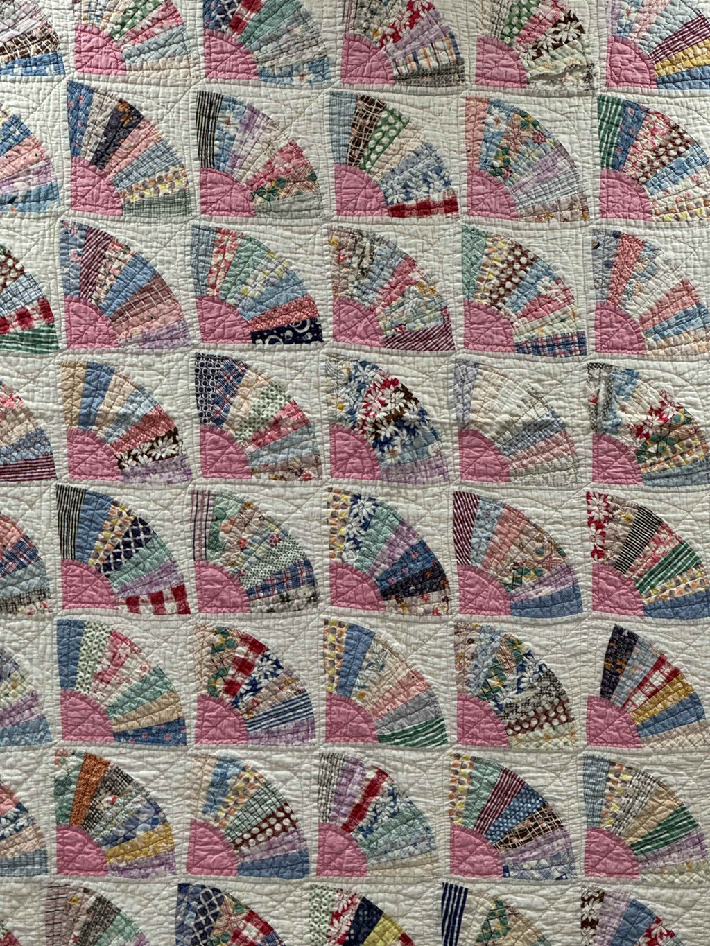 **SOLD** Vintage Grandmother's Fan Pink Feed Sack Quilt **SOLD**