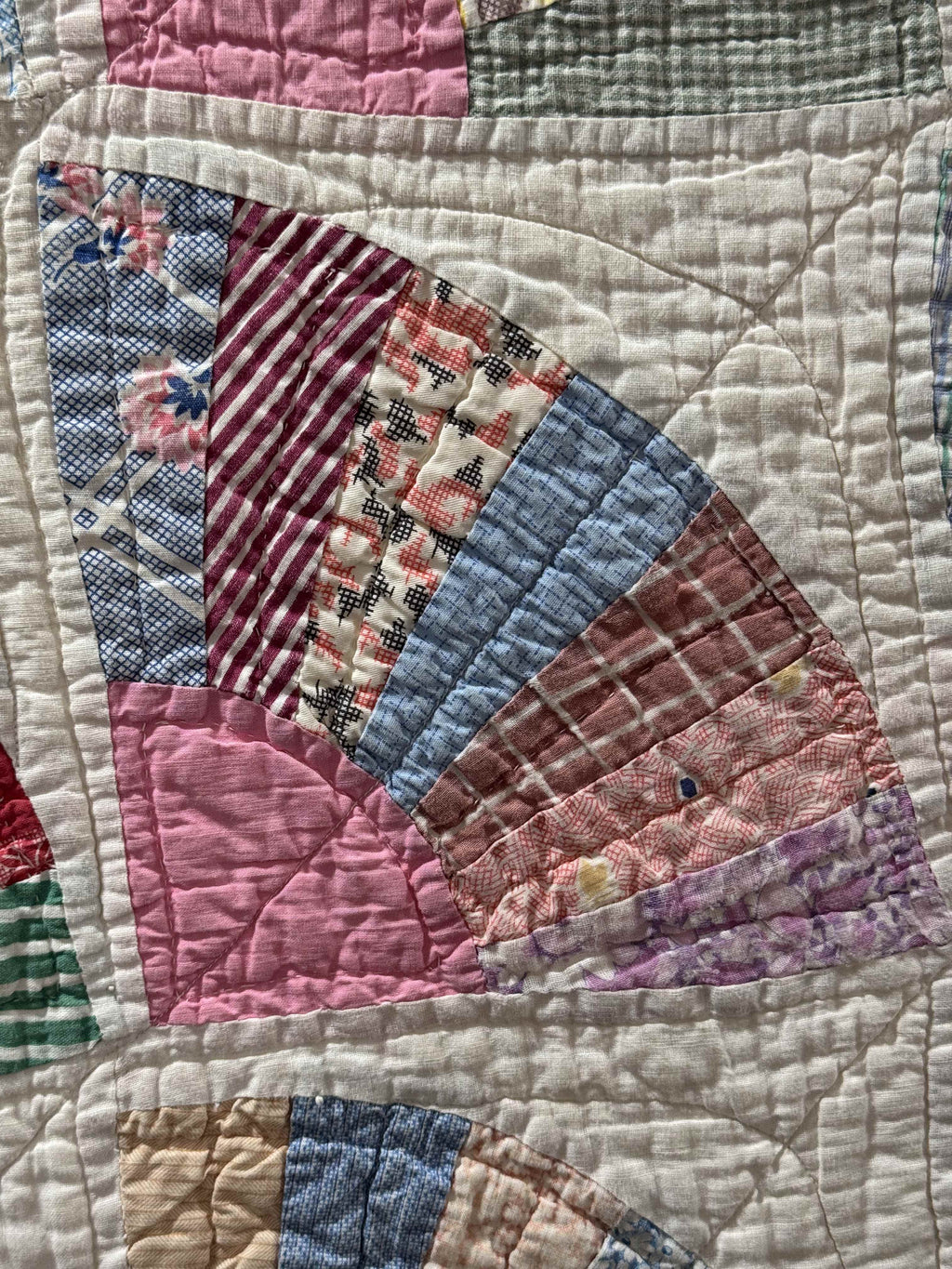 **SOLD** Vintage Grandmother's Fan Pink Feed Sack Quilt **SOLD**