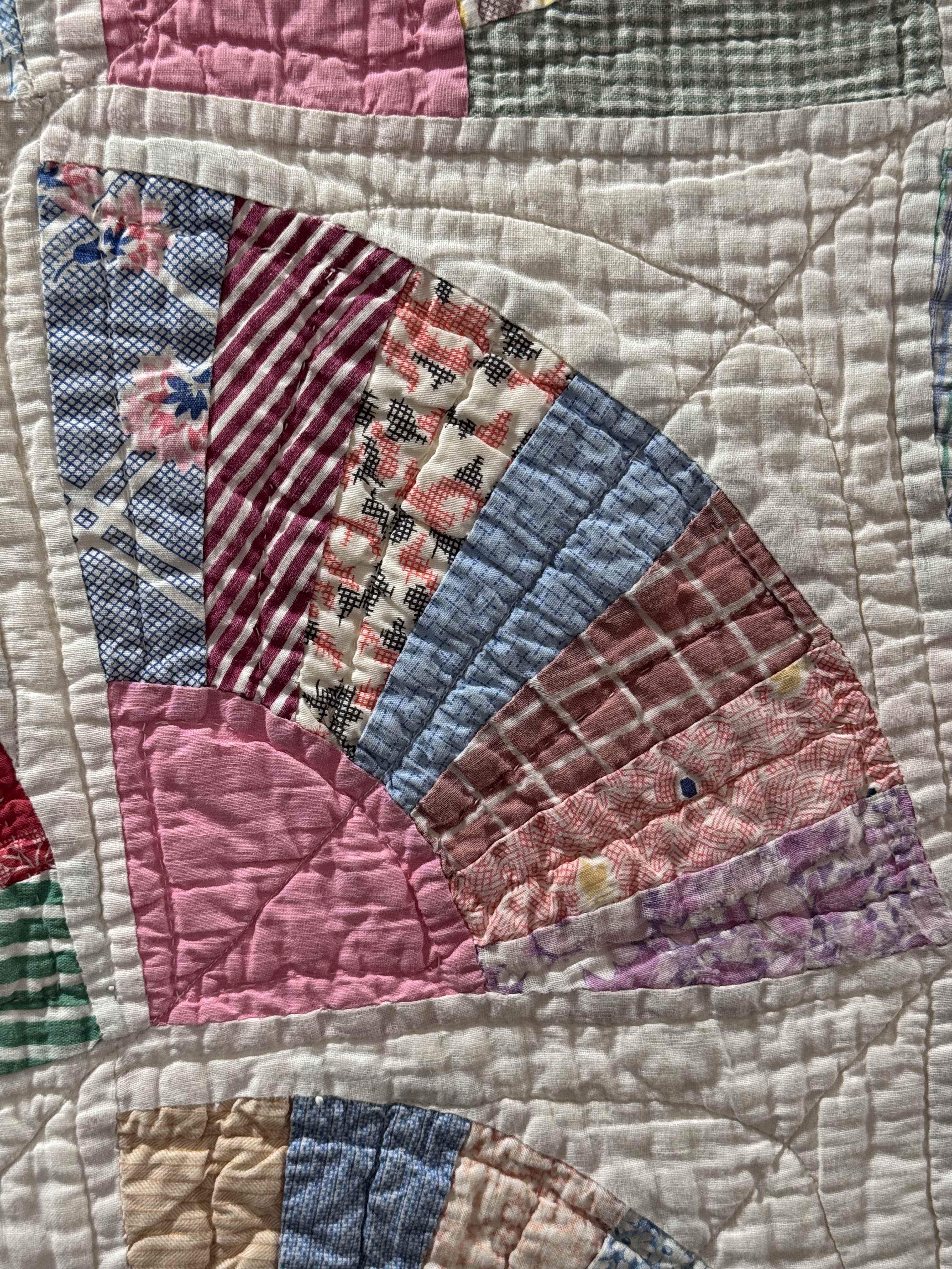 **SOLD** Vintage Grandmother's Fan Pink Feed Sack Quilt **SOLD**