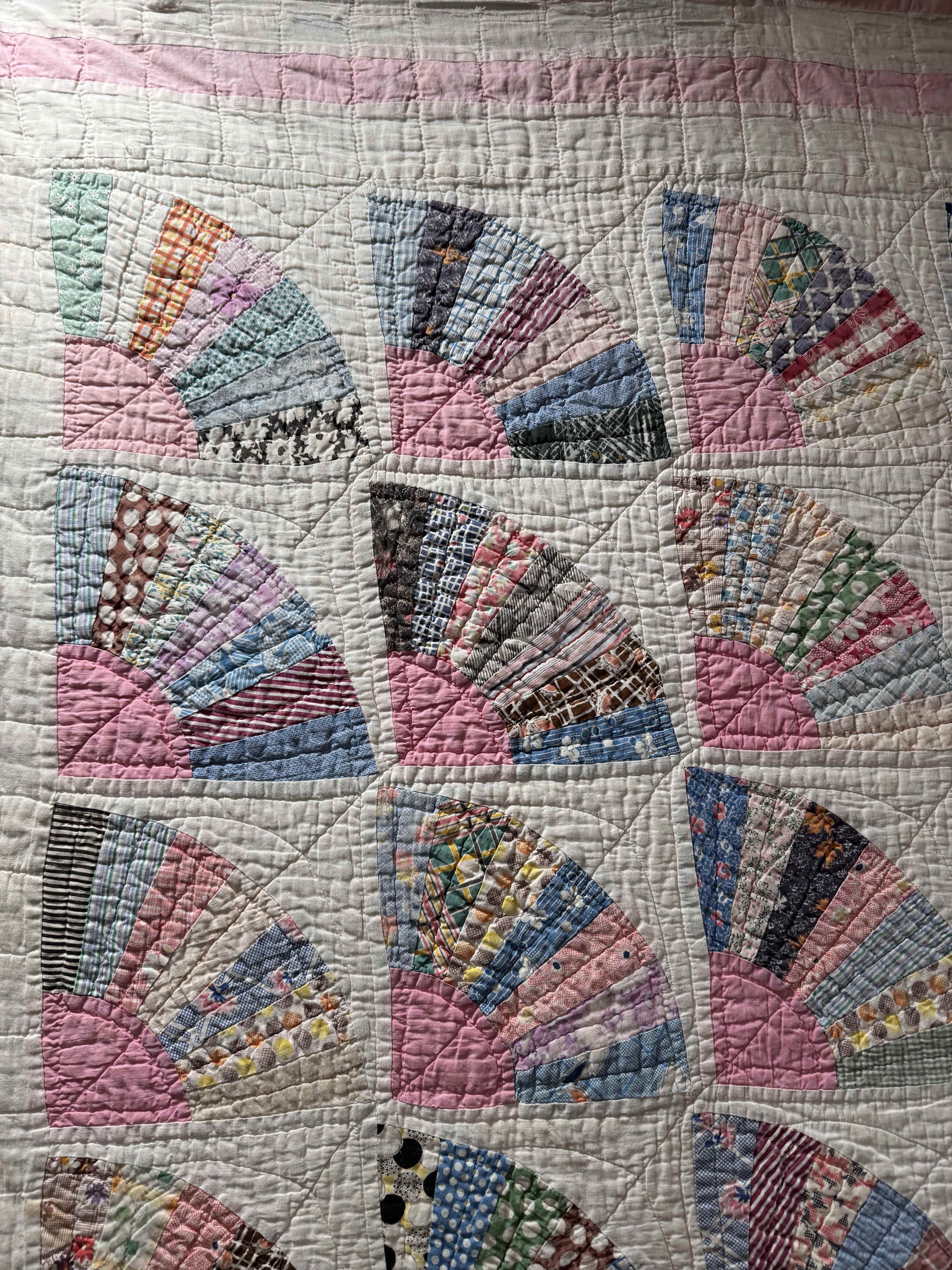 **SOLD** Vintage Grandmother's Fan Pink Feed Sack Quilt **SOLD**
