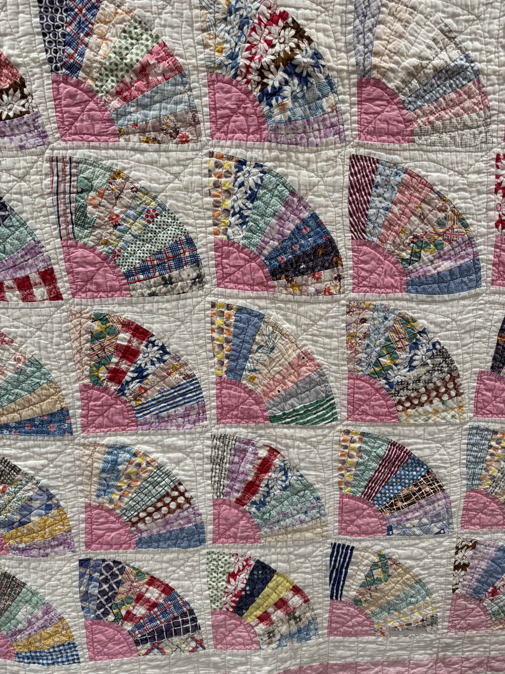 **SOLD** Vintage Grandmother's Fan Pink Feed Sack Quilt **SOLD**