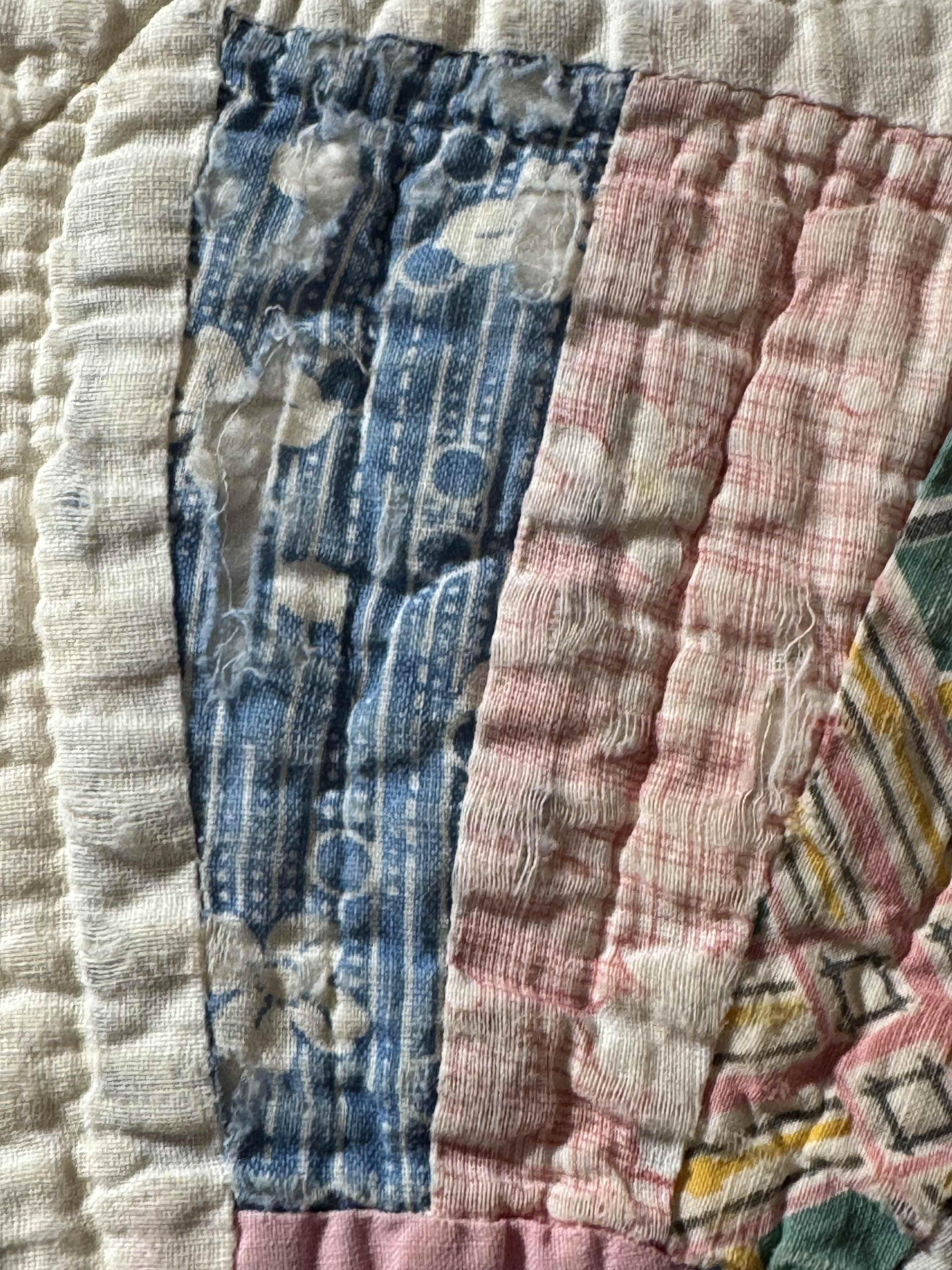 **SOLD** Vintage Grandmother's Fan Pink Feed Sack Quilt **SOLD**