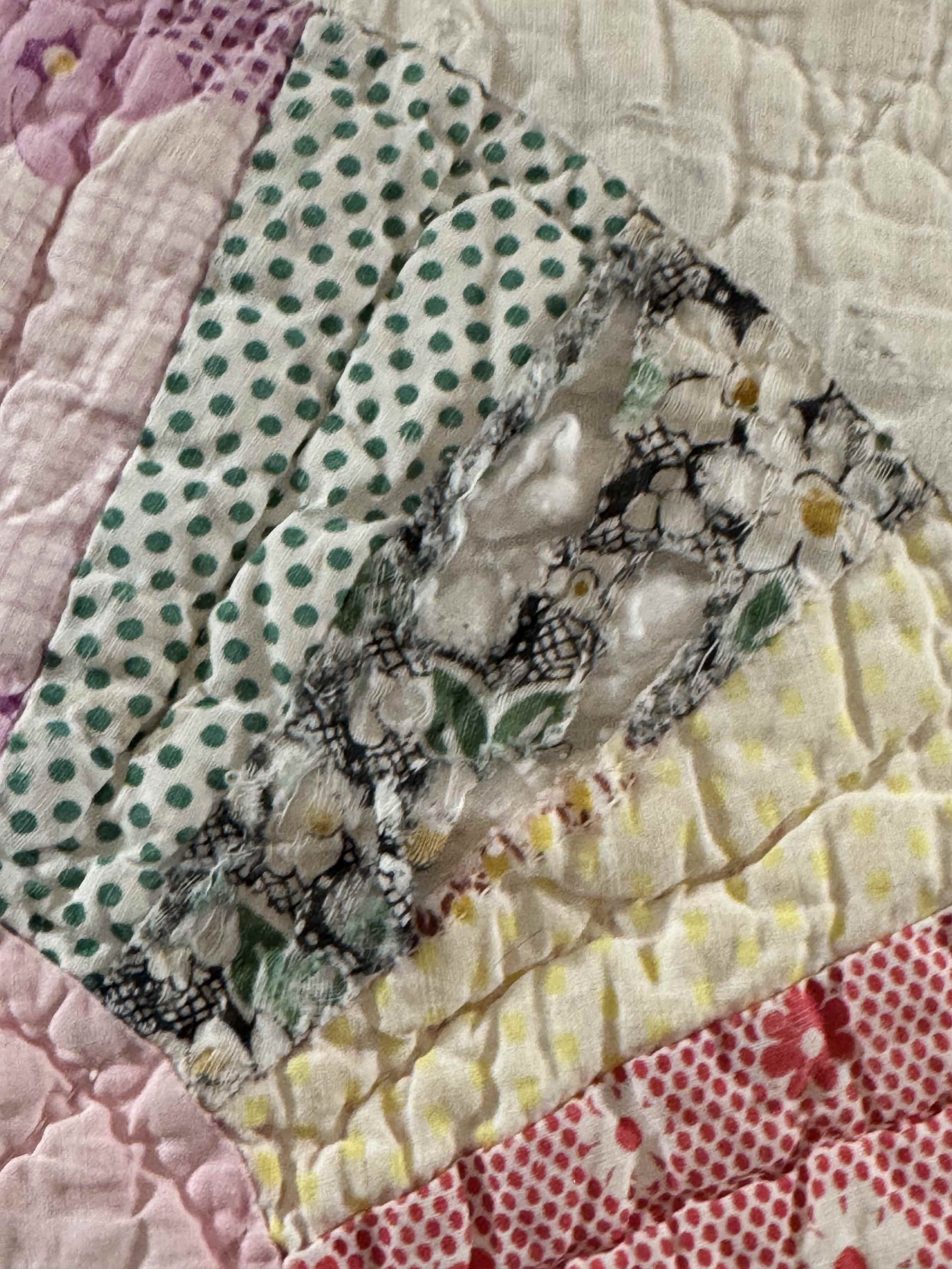 **SOLD** Vintage Grandmother's Fan Pink Feed Sack Quilt **SOLD**