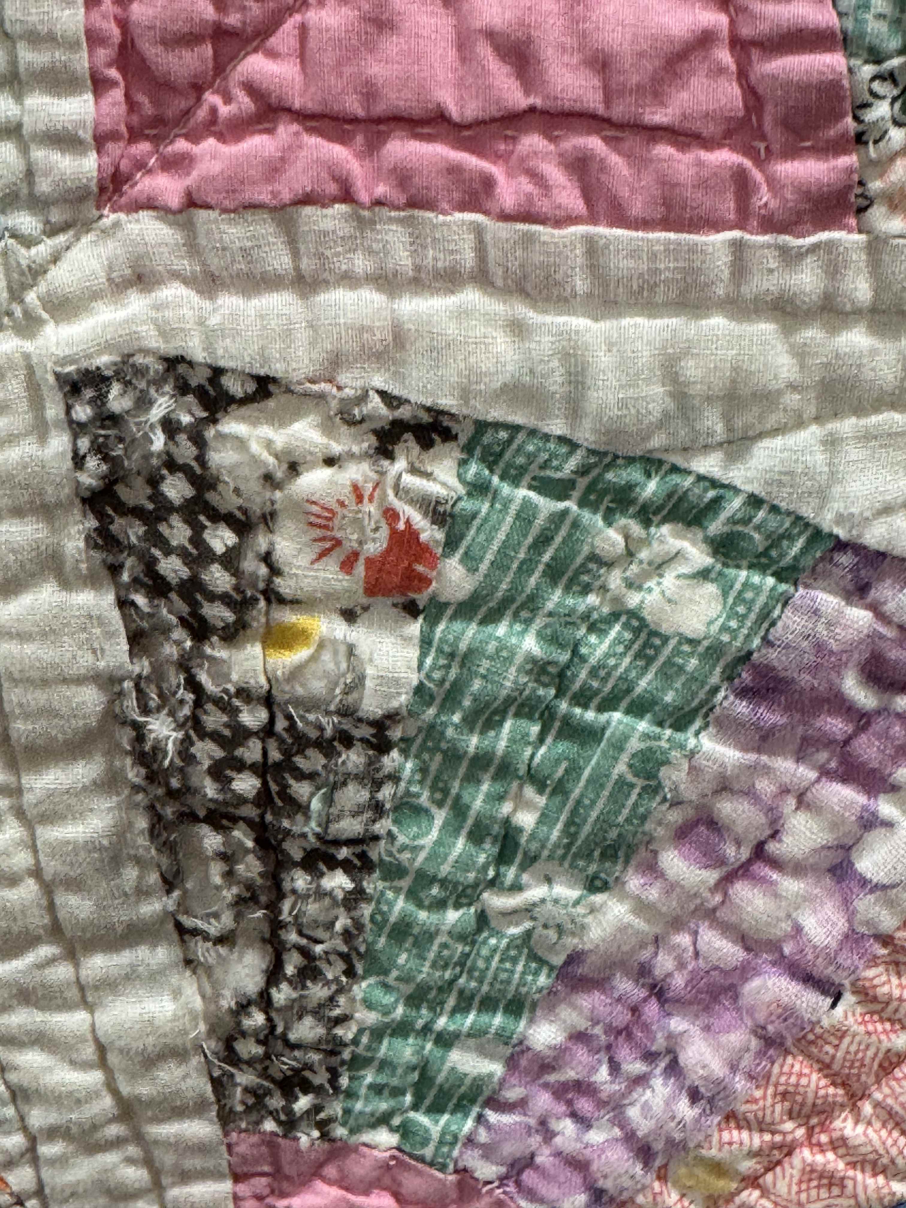 **SOLD** Vintage Grandmother's Fan Pink Feed Sack Quilt **SOLD**