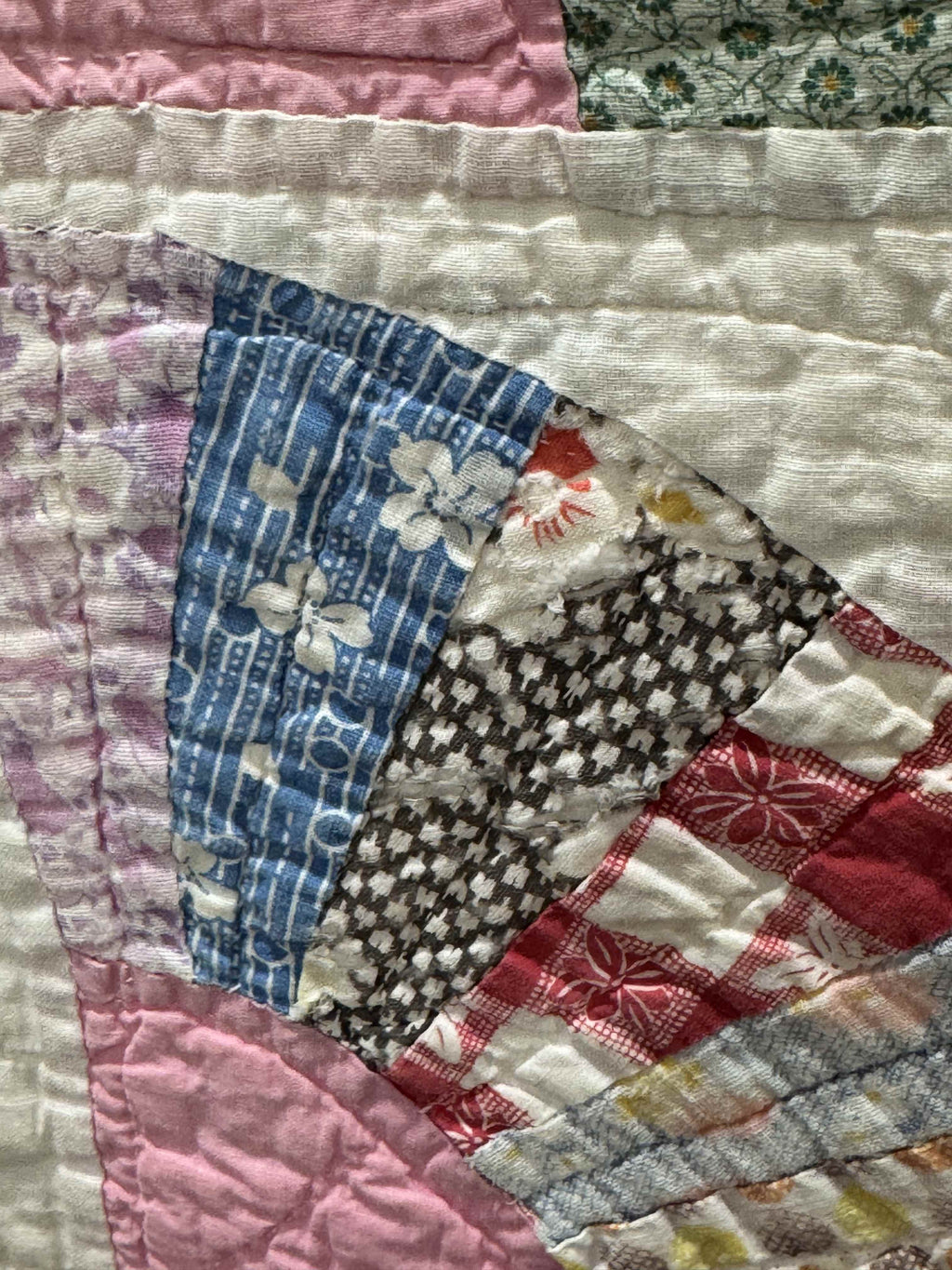 **SOLD** Vintage Grandmother's Fan Pink Feed Sack Quilt **SOLD**