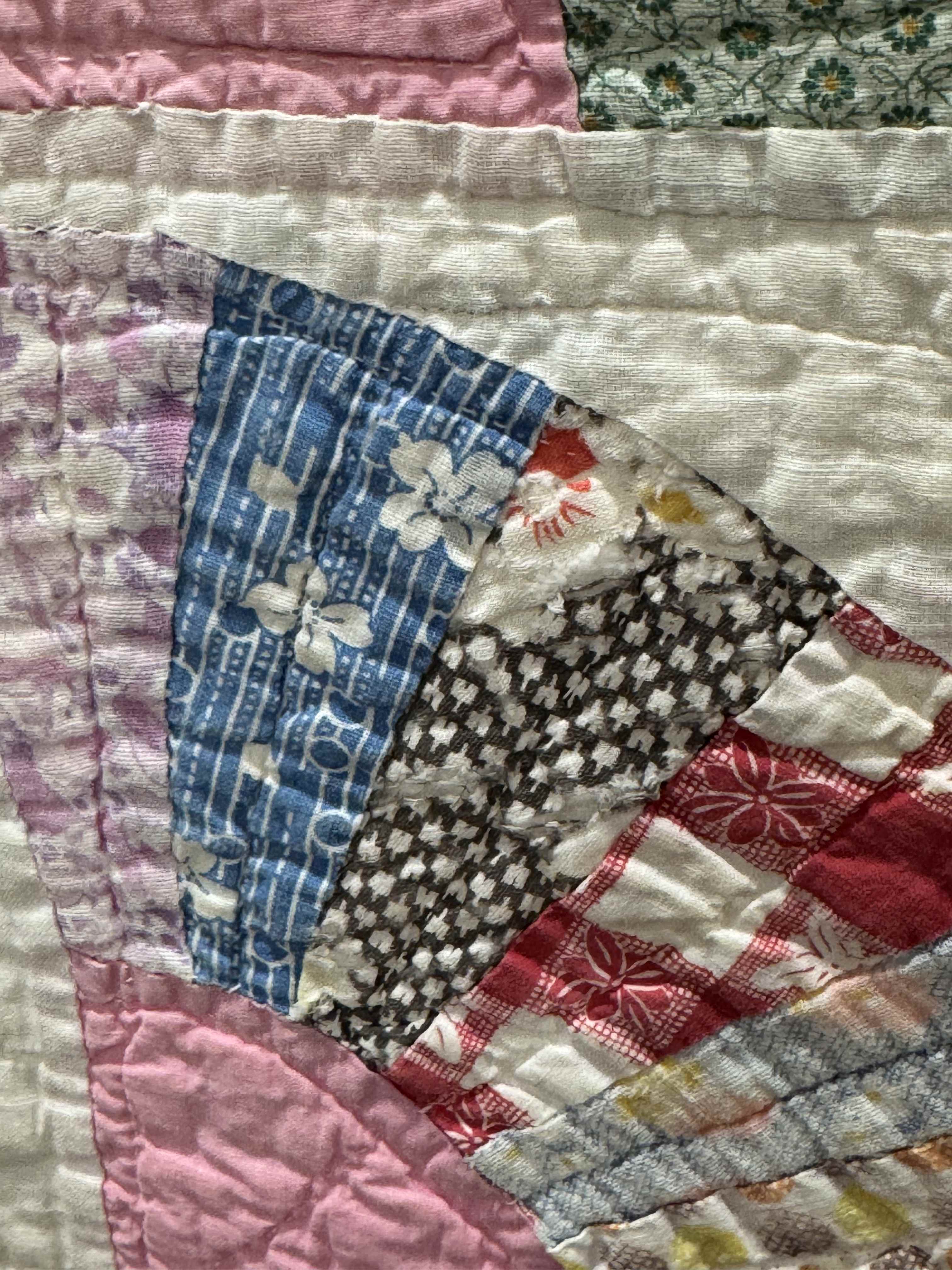 **SOLD** Vintage Grandmother's Fan Pink Feed Sack Quilt **SOLD**