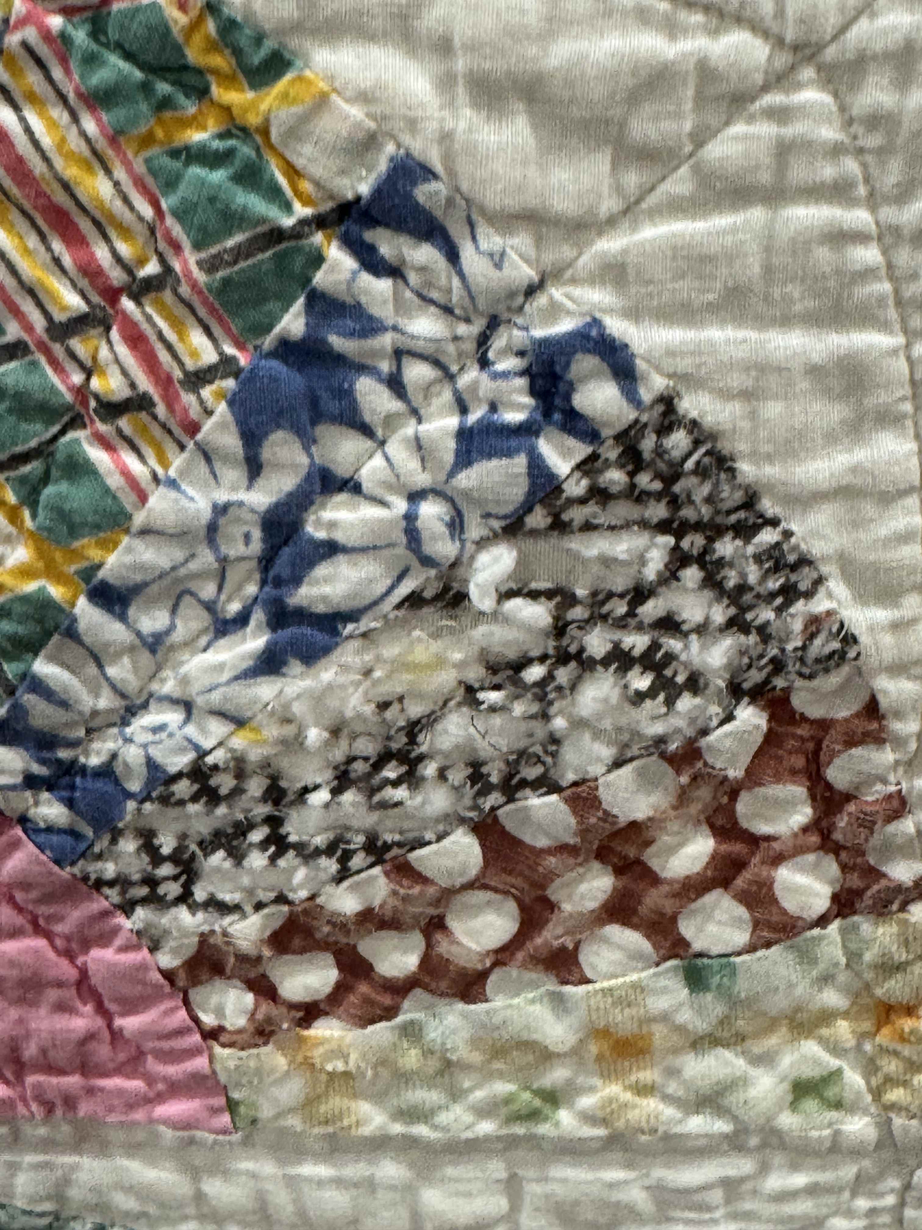 **SOLD** Vintage Grandmother's Fan Pink Feed Sack Quilt **SOLD**