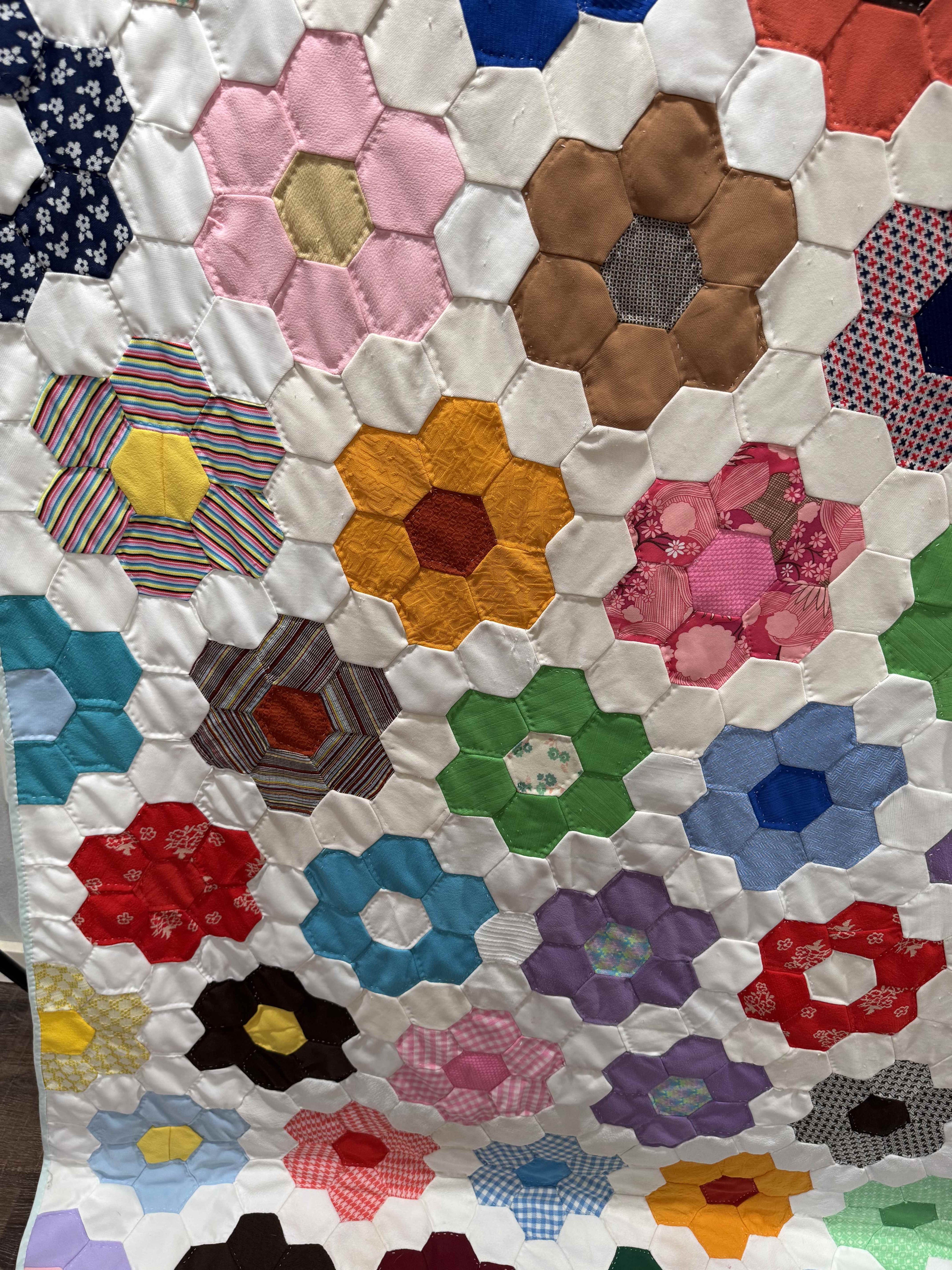 Vintage Grandmother's Flower Garden Quilt