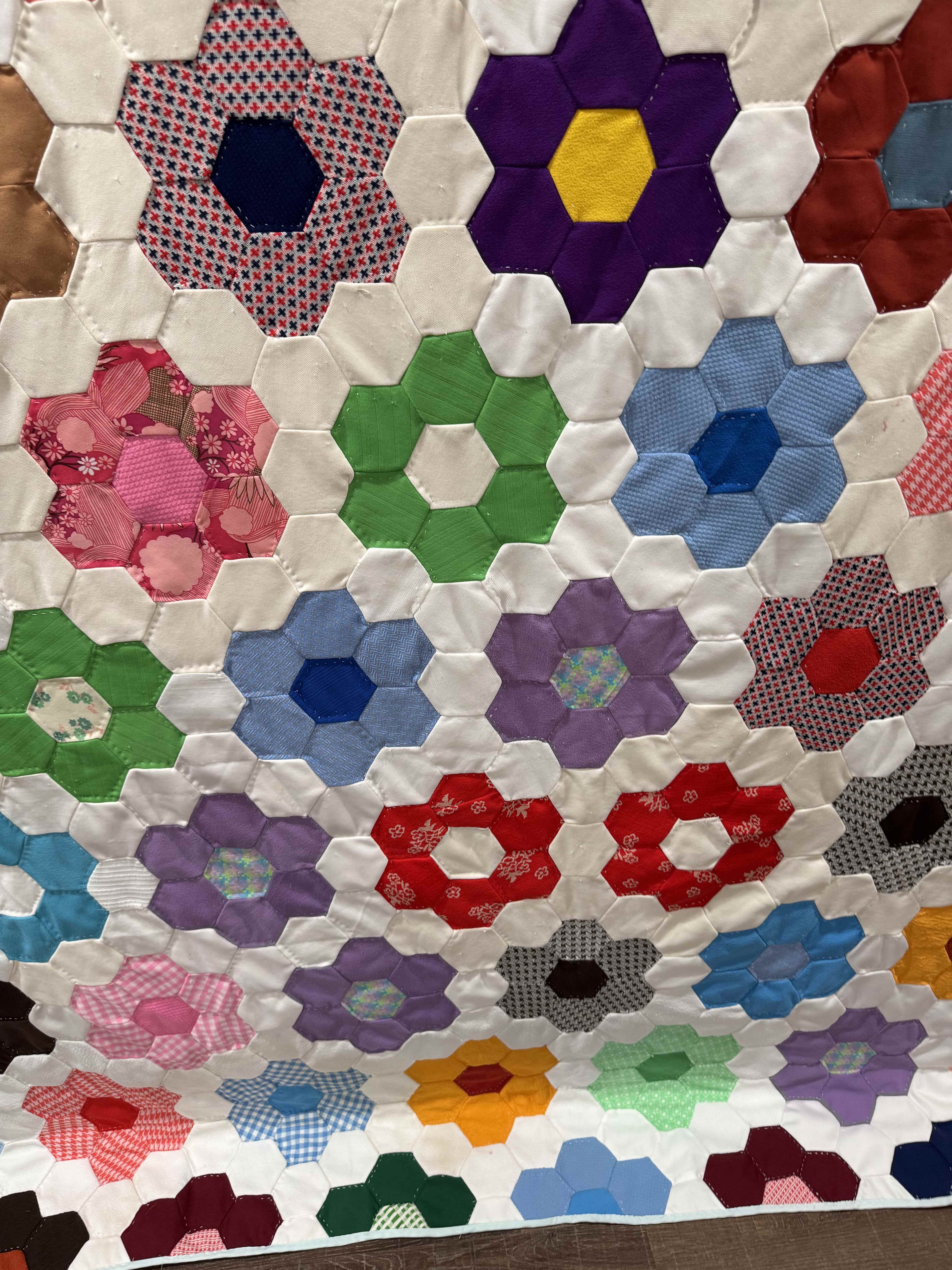 Vintage Grandmother's Flower Garden Quilt