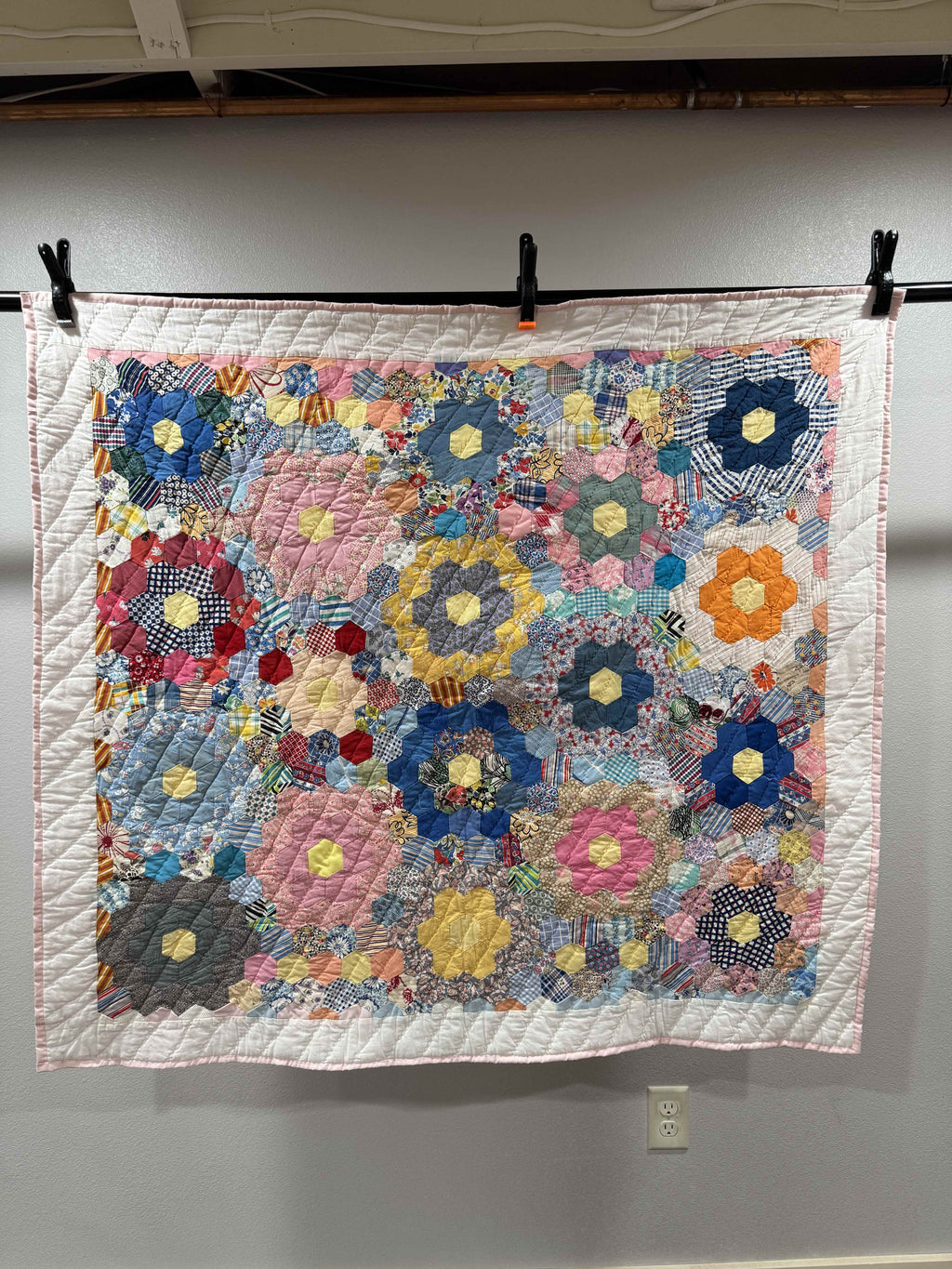 Vintage Grandmother's Flower Garden Crib Quilt