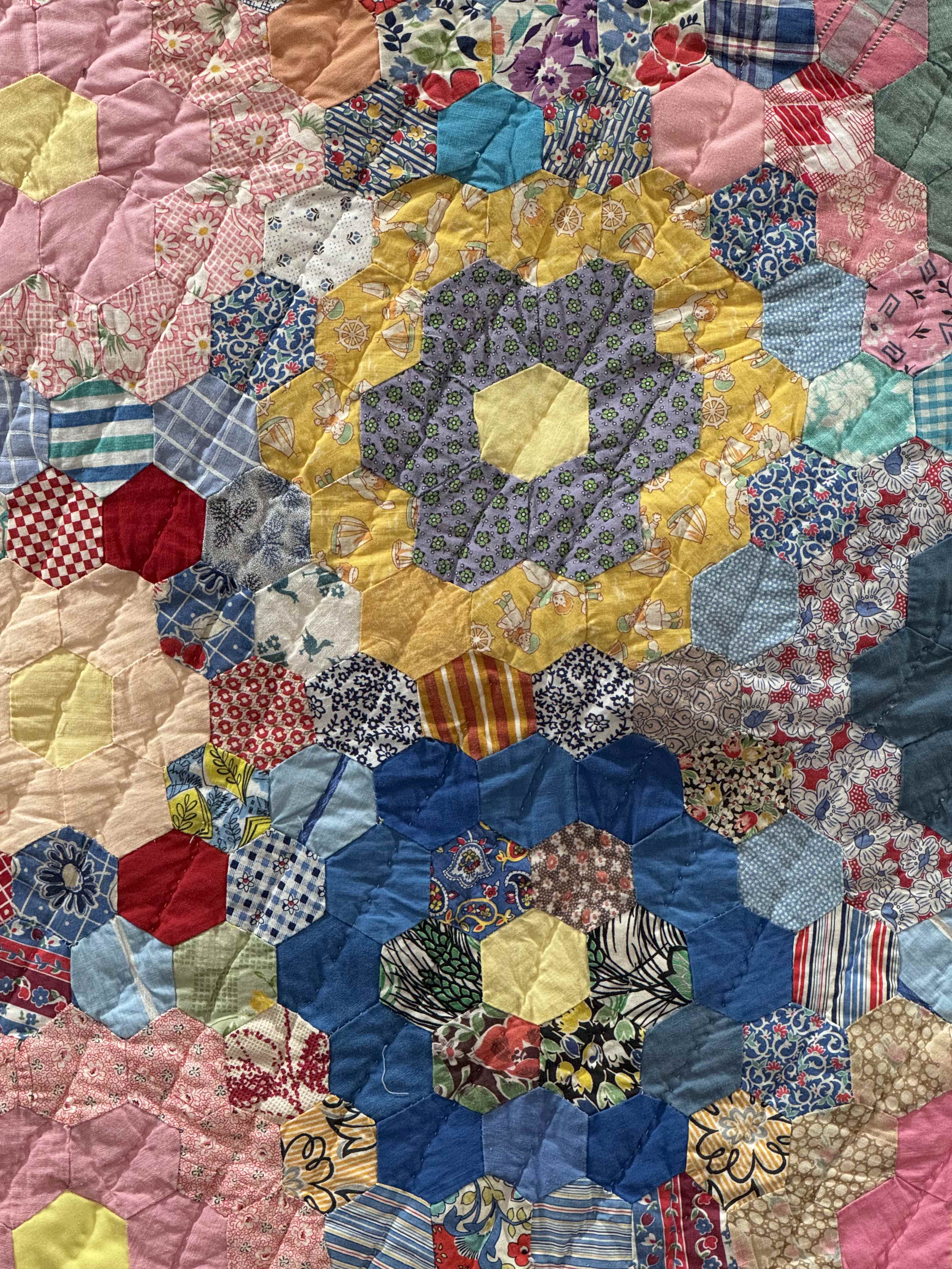 Vintage Grandmother's Flower Garden Crib Quilt