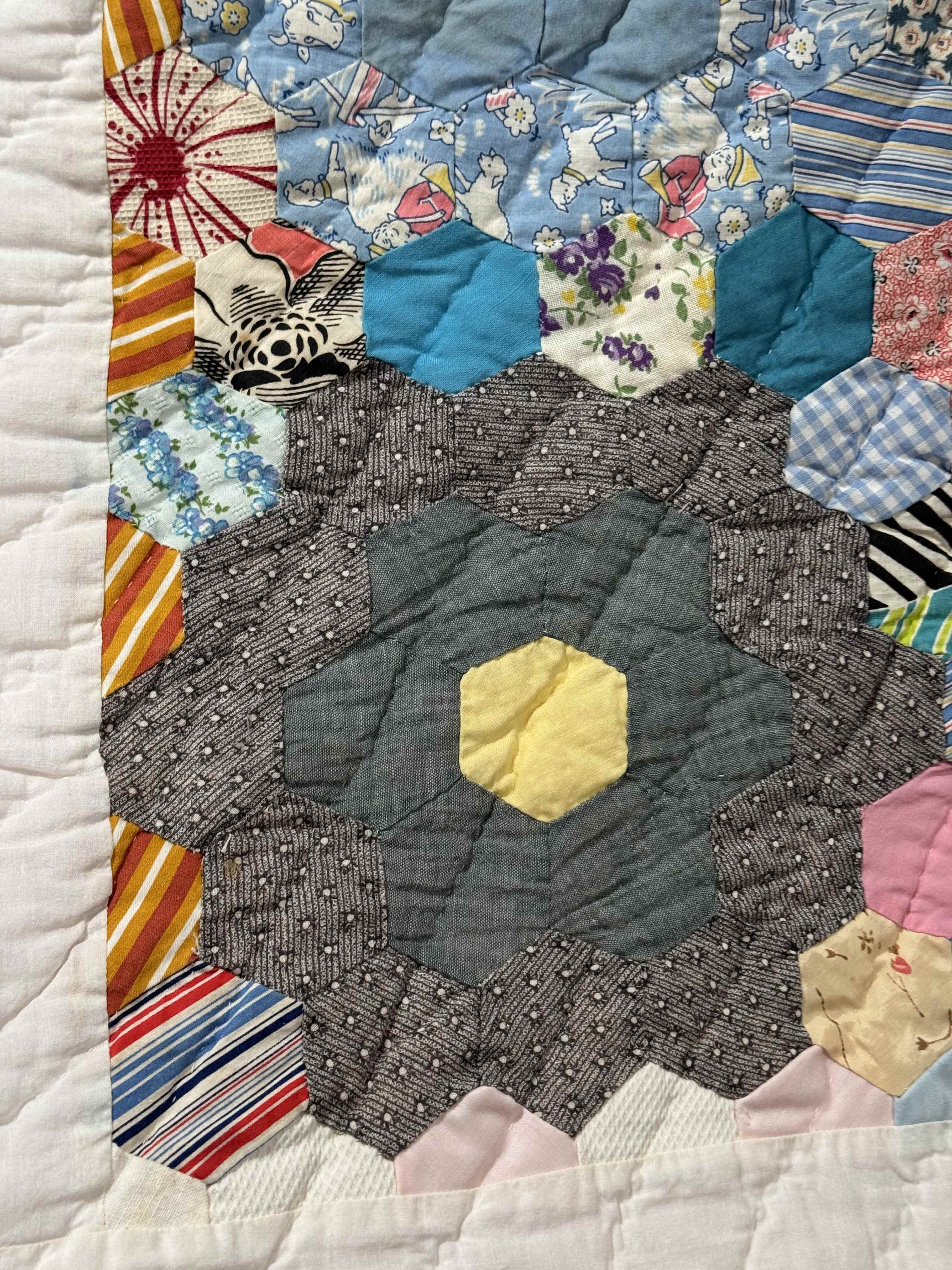 Vintage Grandmother's Flower Garden Crib Quilt