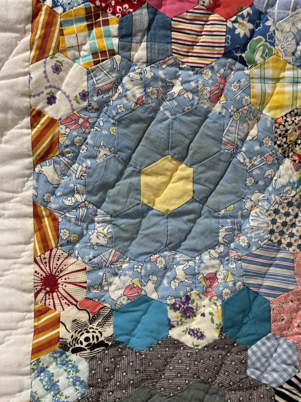 Vintage Grandmother's Flower Garden Crib Quilt