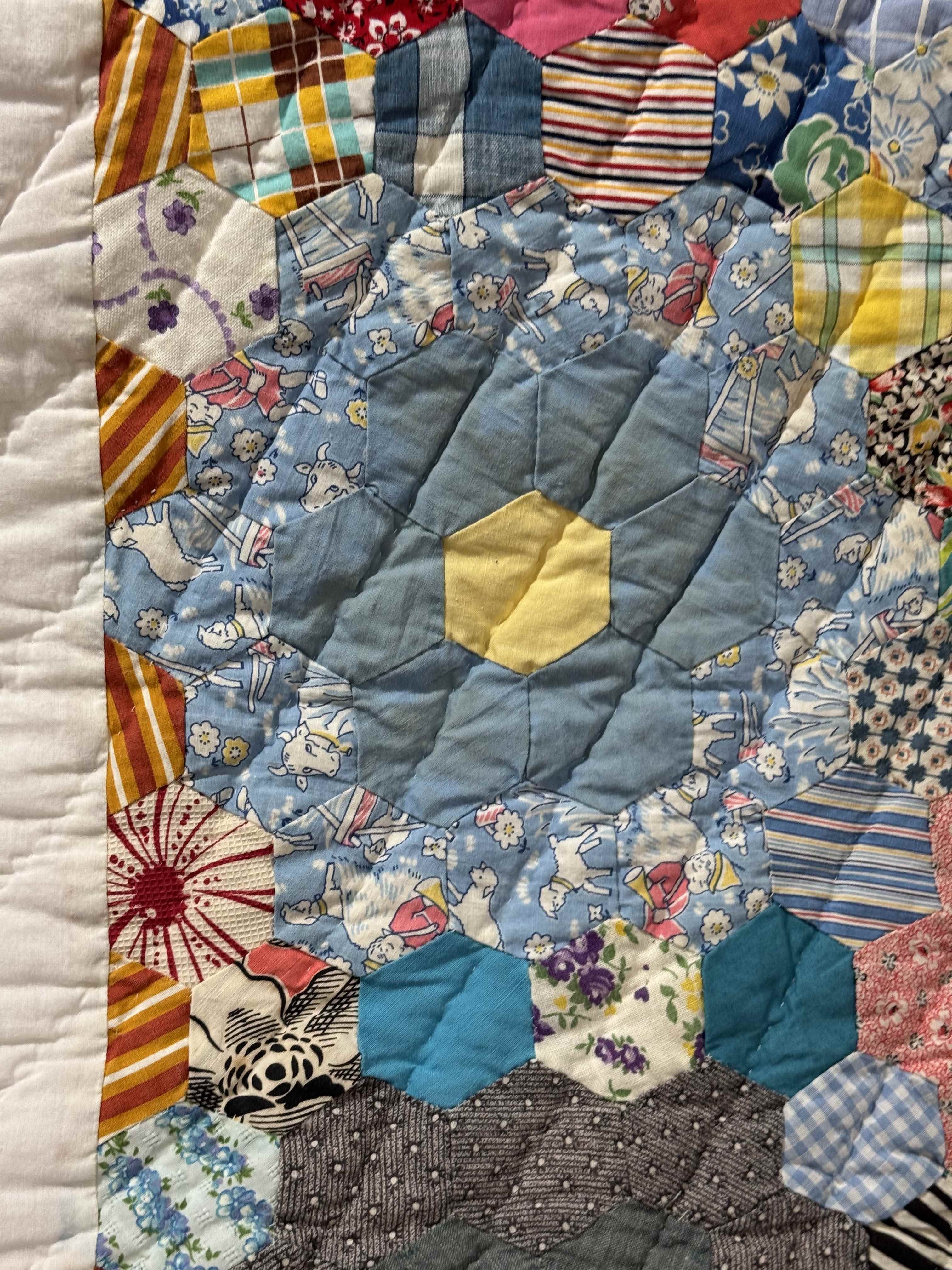 Vintage Grandmother's Flower Garden Crib Quilt