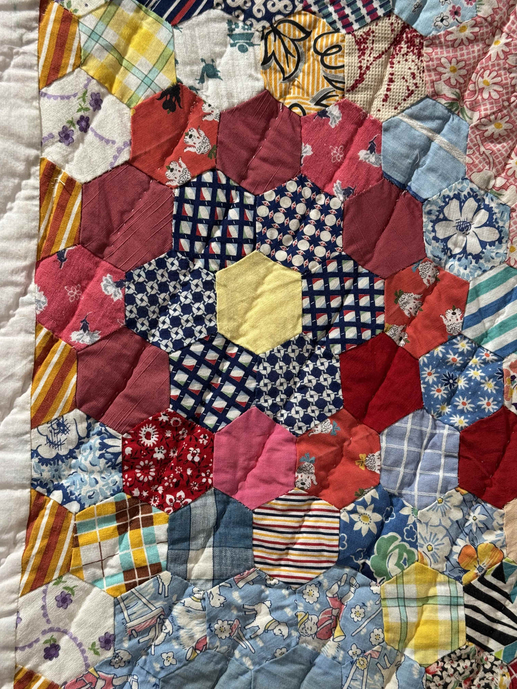 Vintage Grandmother's Flower Garden Crib Quilt