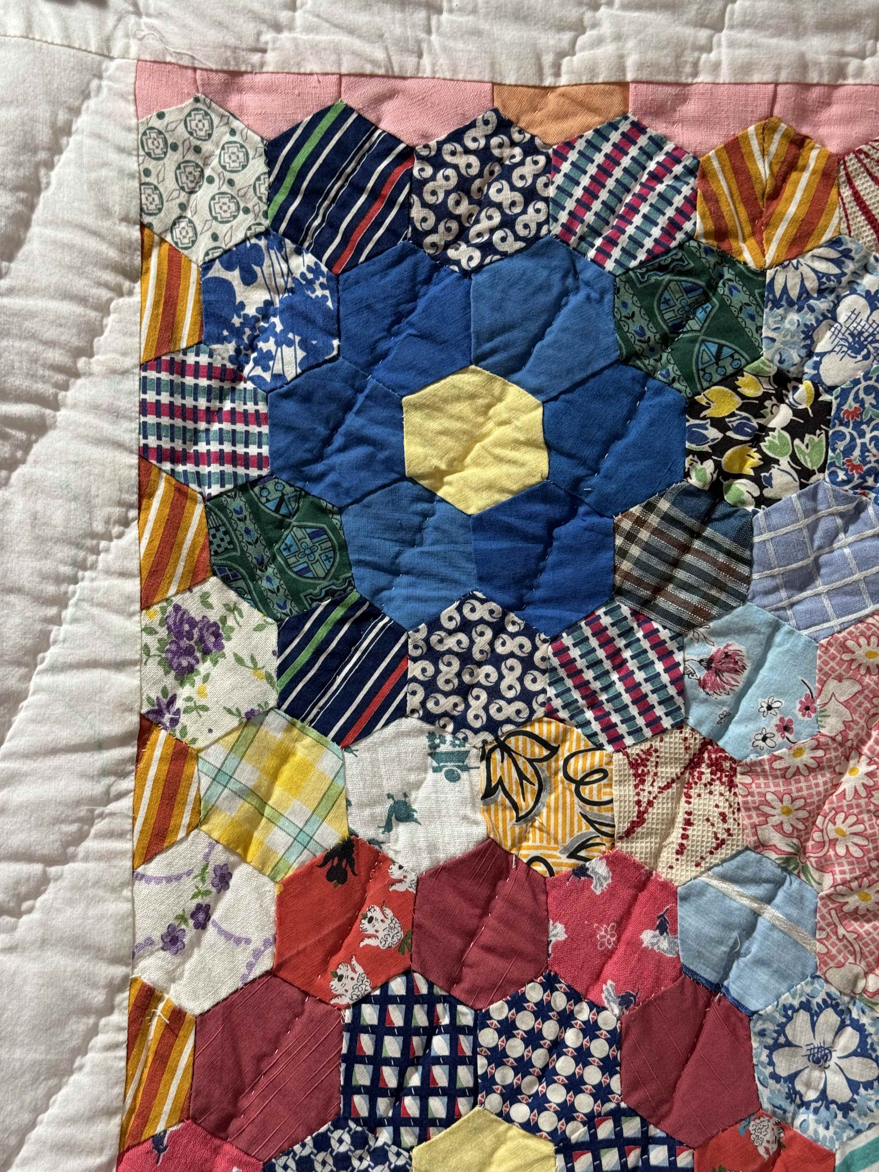 Vintage Grandmother's Flower Garden Crib Quilt