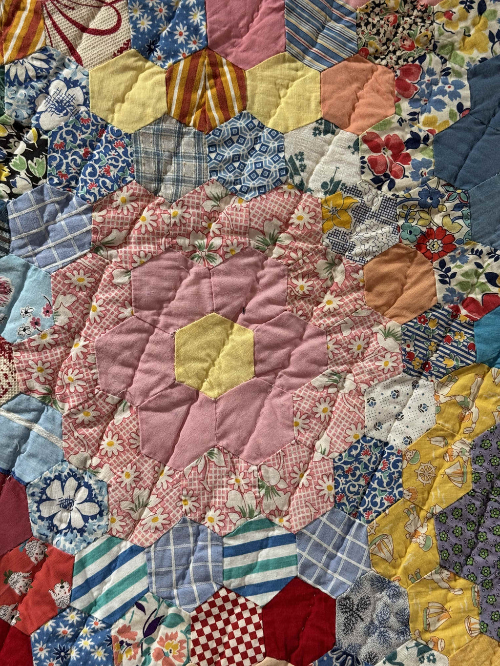 Vintage Grandmother's Flower Garden Crib Quilt