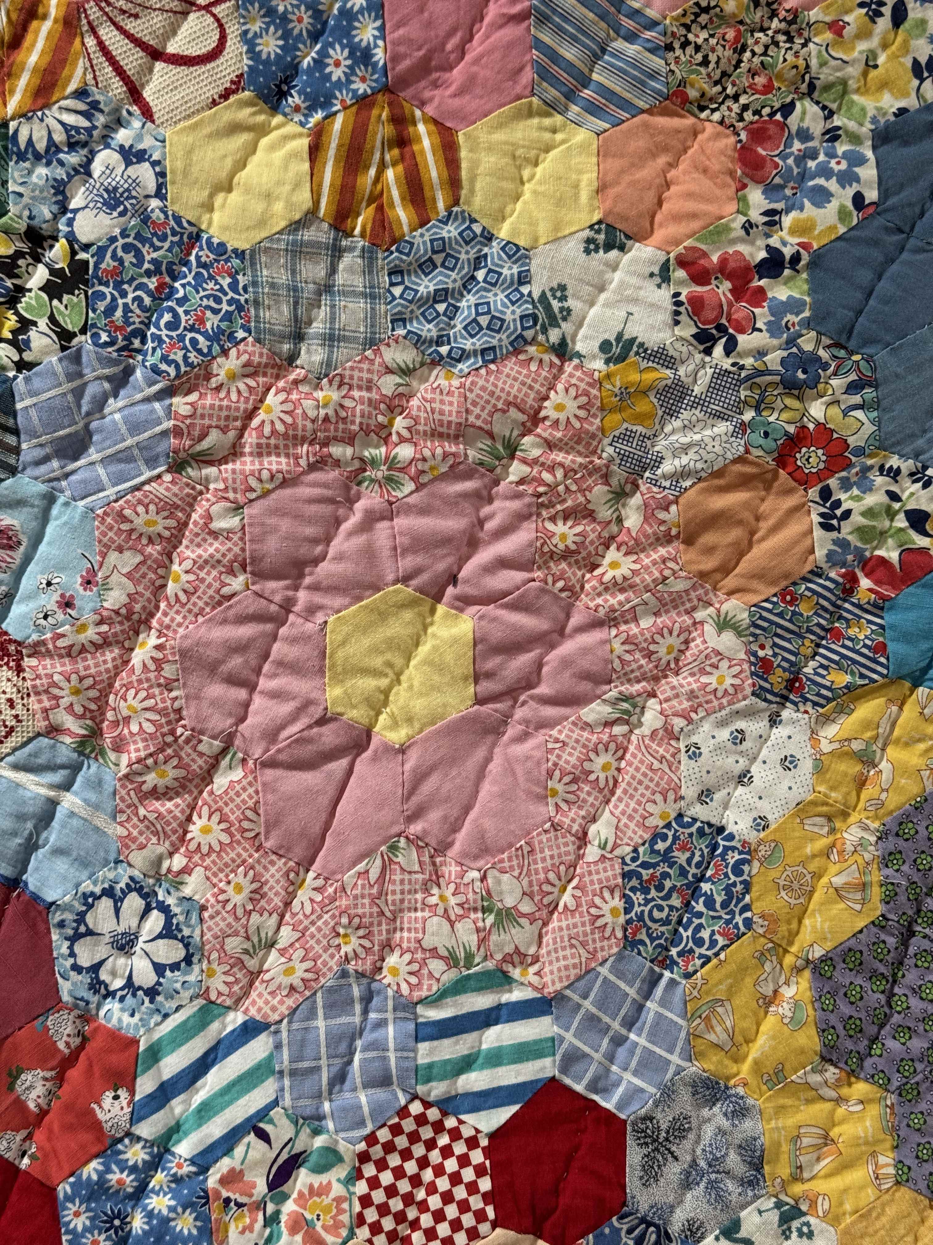 Vintage Grandmother's Flower Garden Crib Quilt
