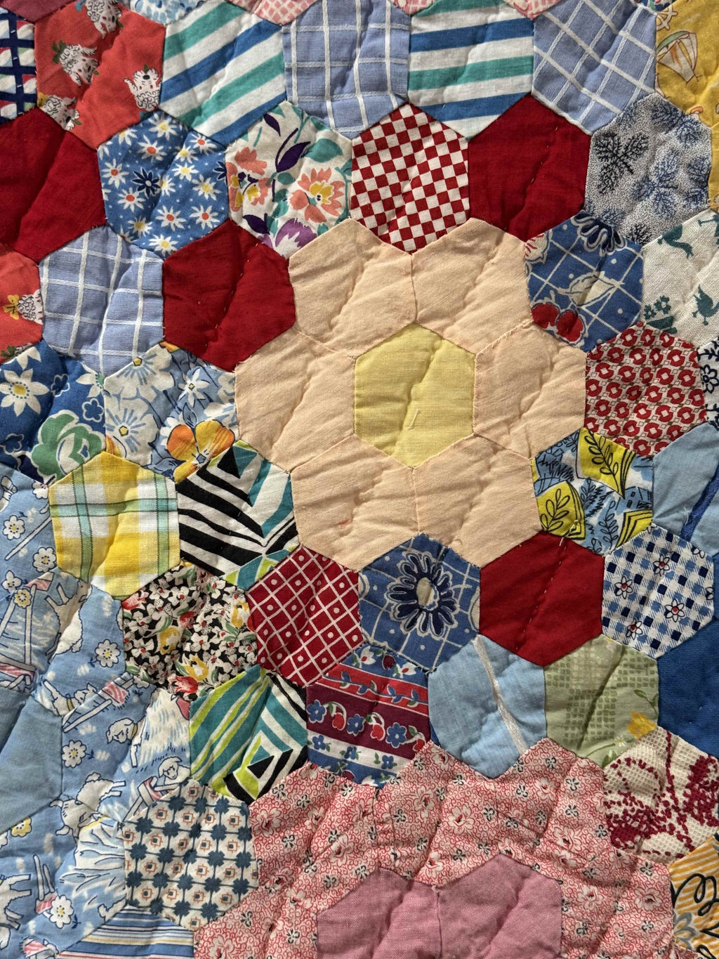 Vintage Grandmother's Flower Garden Crib Quilt