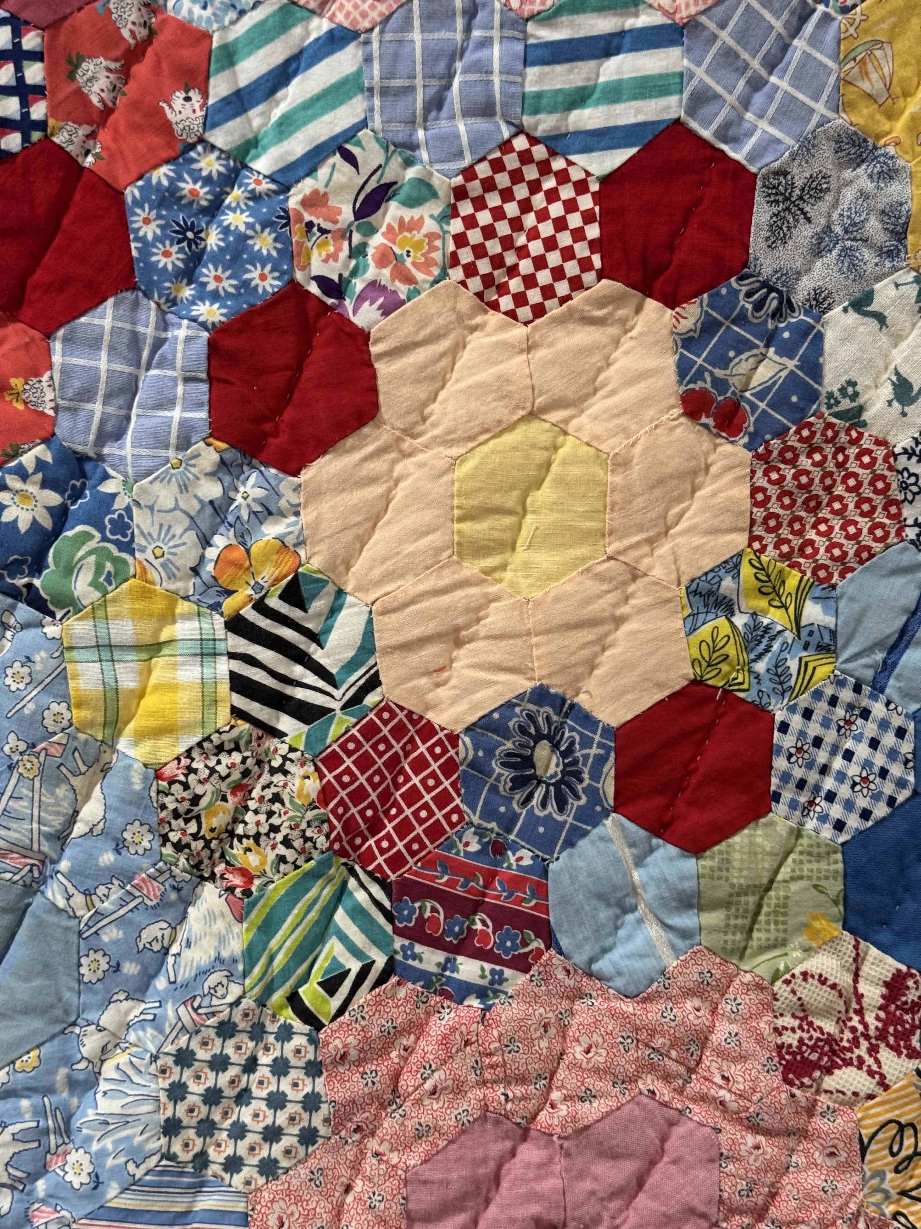 Vintage Grandmother's Flower Garden Crib Quilt
