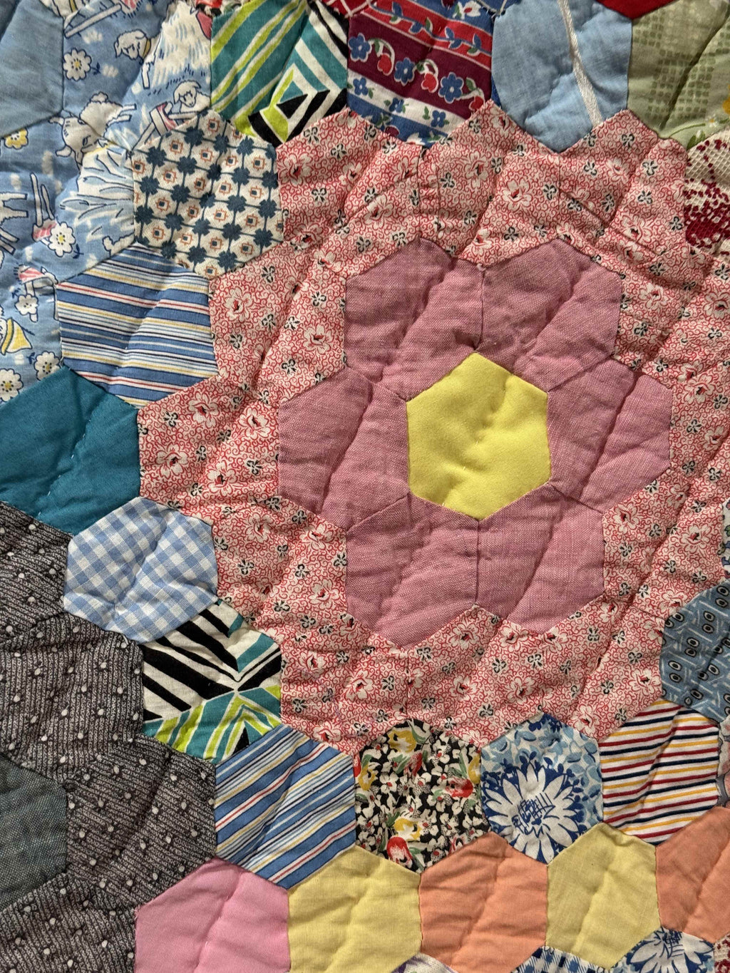 Vintage Grandmother's Flower Garden Crib Quilt