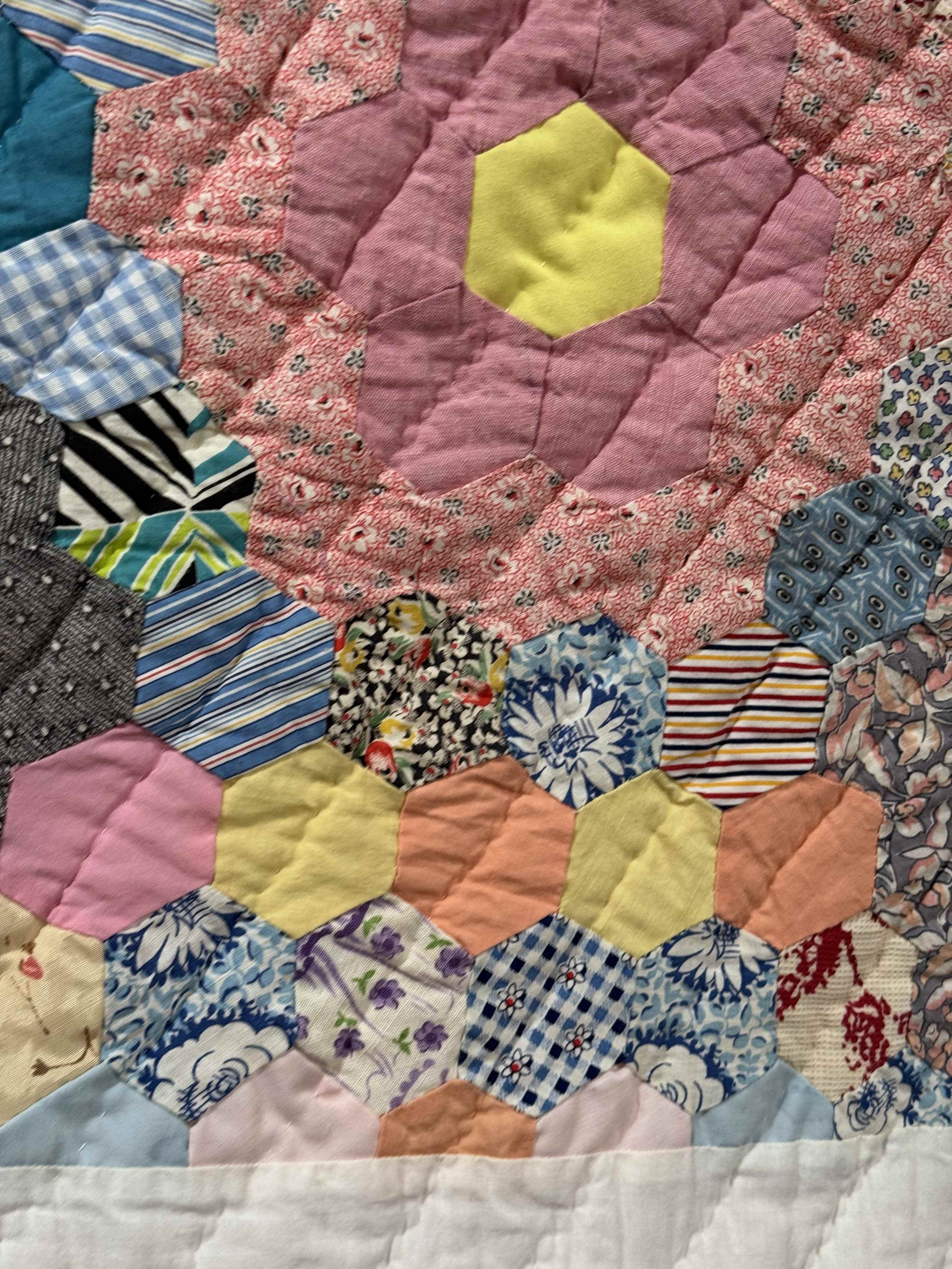 Vintage Grandmother's Flower Garden Crib Quilt