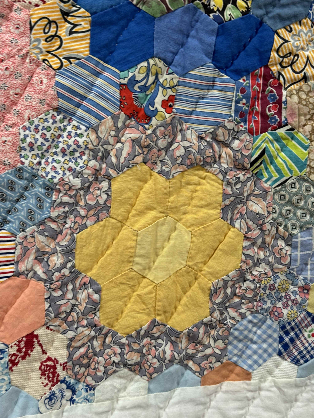Vintage Grandmother's Flower Garden Crib Quilt