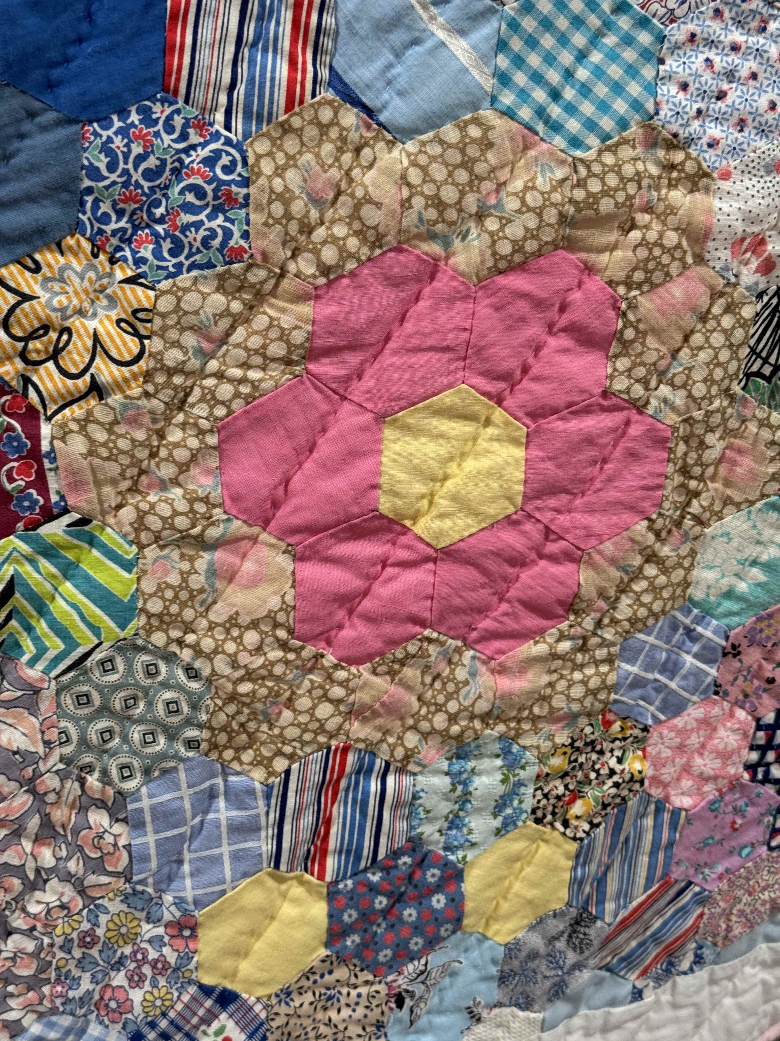 Vintage Grandmother's Flower Garden Crib Quilt