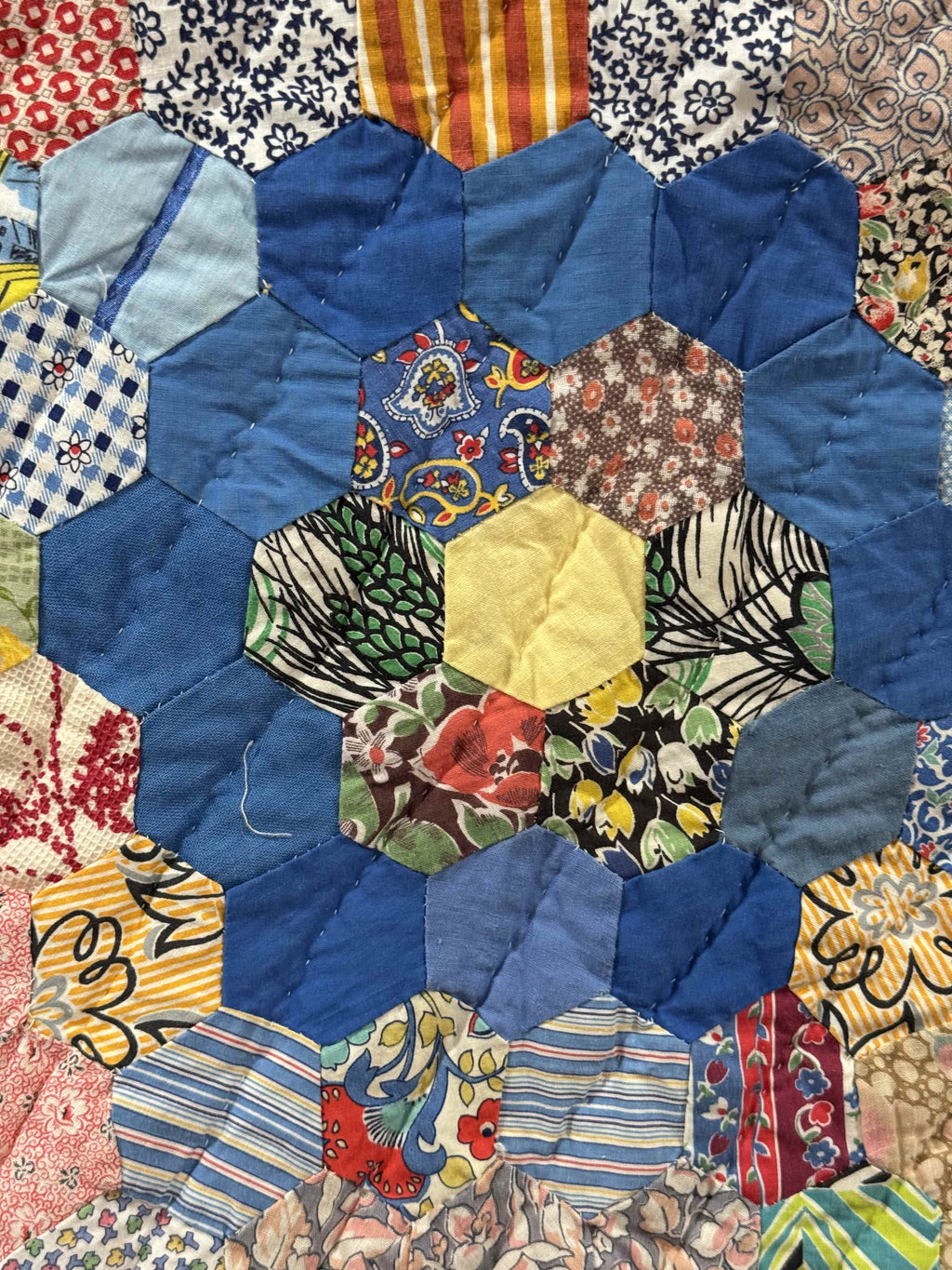 Vintage Grandmother's Flower Garden Crib Quilt