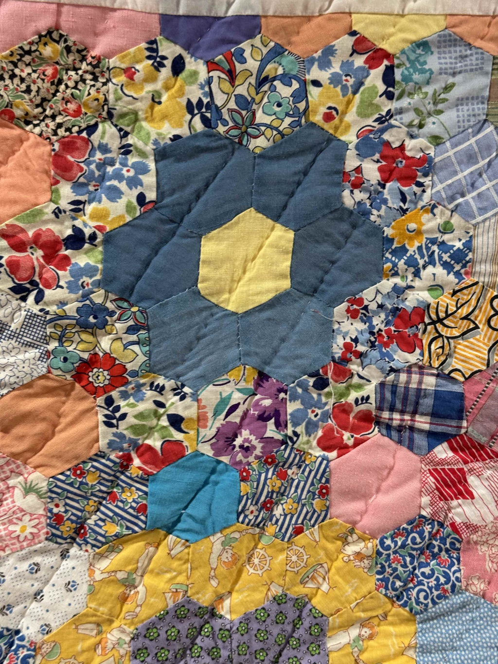Vintage Grandmother's Flower Garden Crib Quilt